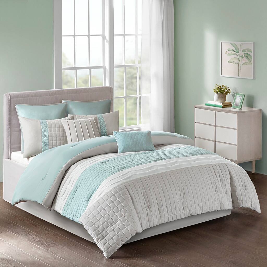 Alt View 1. Gracie Mills - Gracie Mills Bryon 8-Piece Comforter Set - Seafoam/Grey.