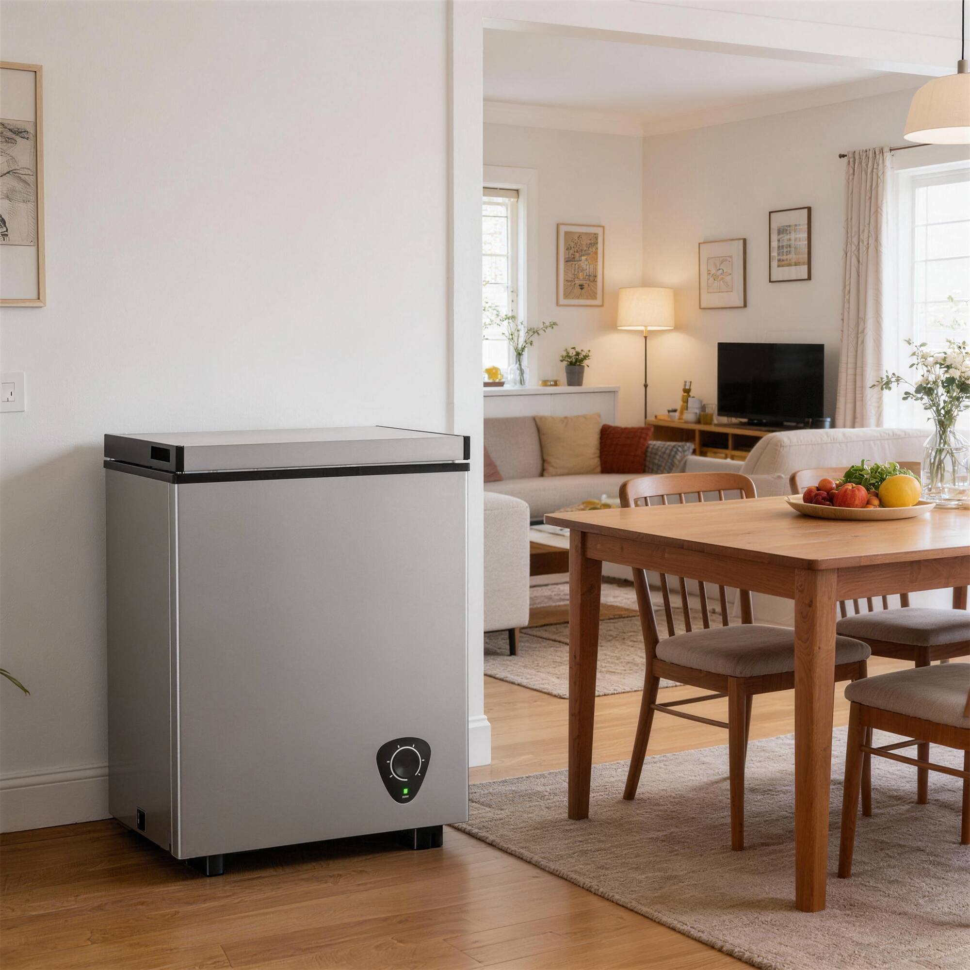 Angle. Vaczon - 3.5 Cu. Ft. Chest Freezer with Adjustable Temperature Control Energy-Efficient for Food Storage, Apartments, Dorms & RV - Gray.