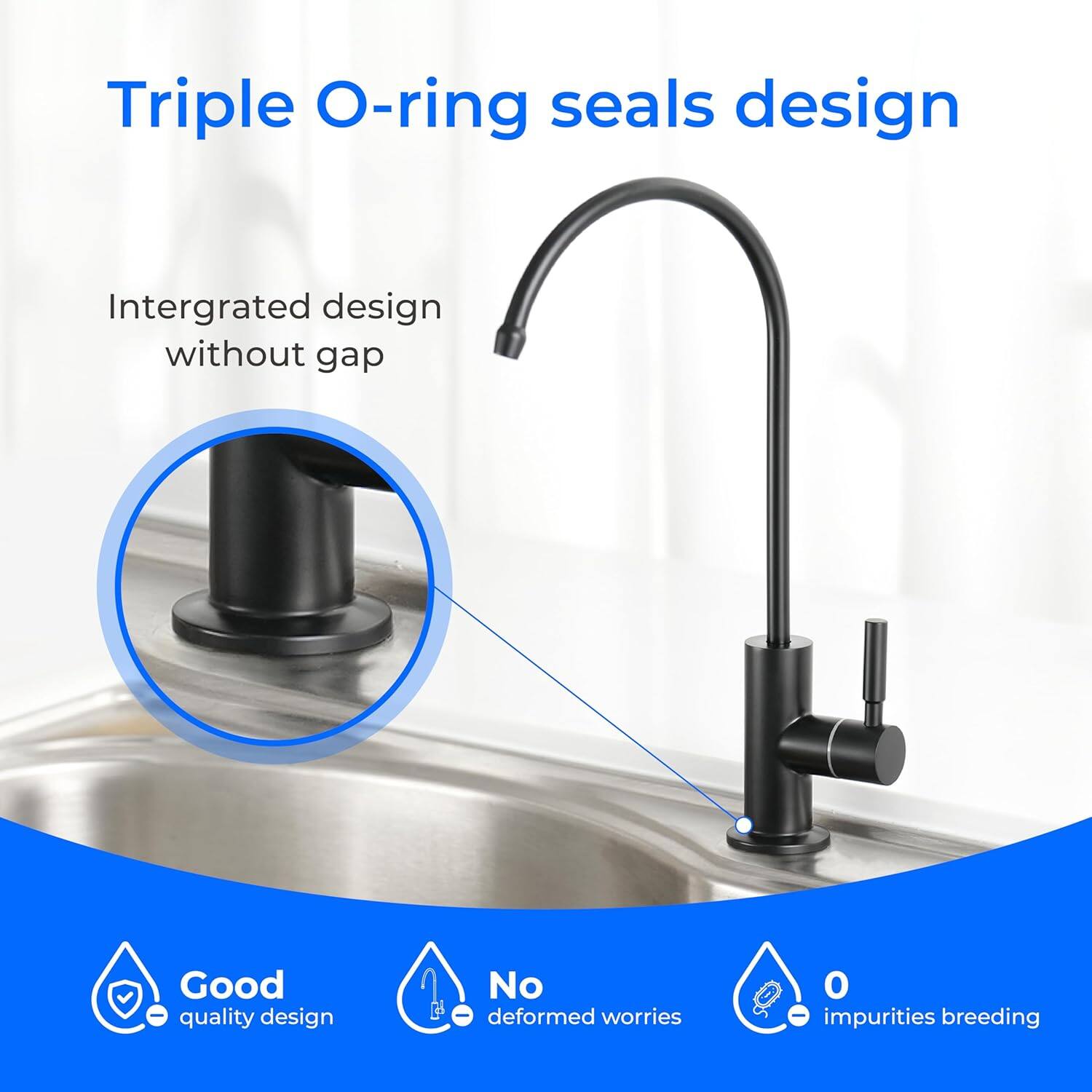 Triple O-ring seals design

Integrated design without gap

Good quality design

No deformed worries

0 impurities breeding