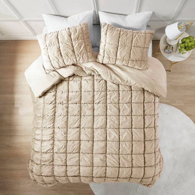 Back. Hivvago - Twin Size Beige Velvety Soft Down Alternative Comforter Set - Beige.