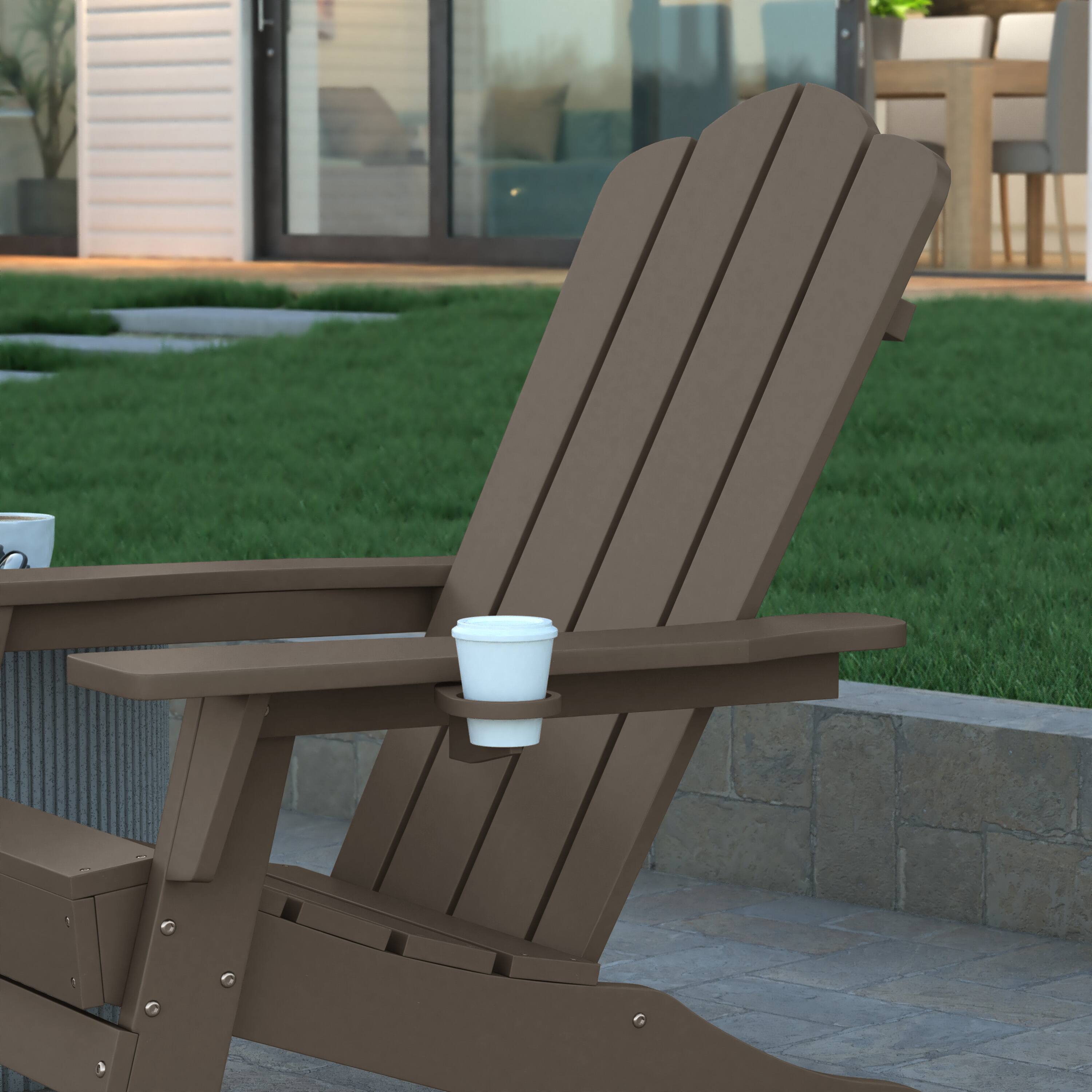 Alt View 5. Emma + Oliver - Tiverton Set of 2 Adirondack Chairs with Cup Holders, Weather Resistant HDPE Adirondack Chairs - Brown.