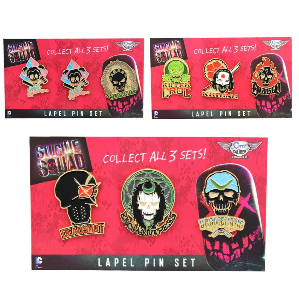 DC Comics - Suicide Squad Lapel Pins, Complete Set of 9 - Gold