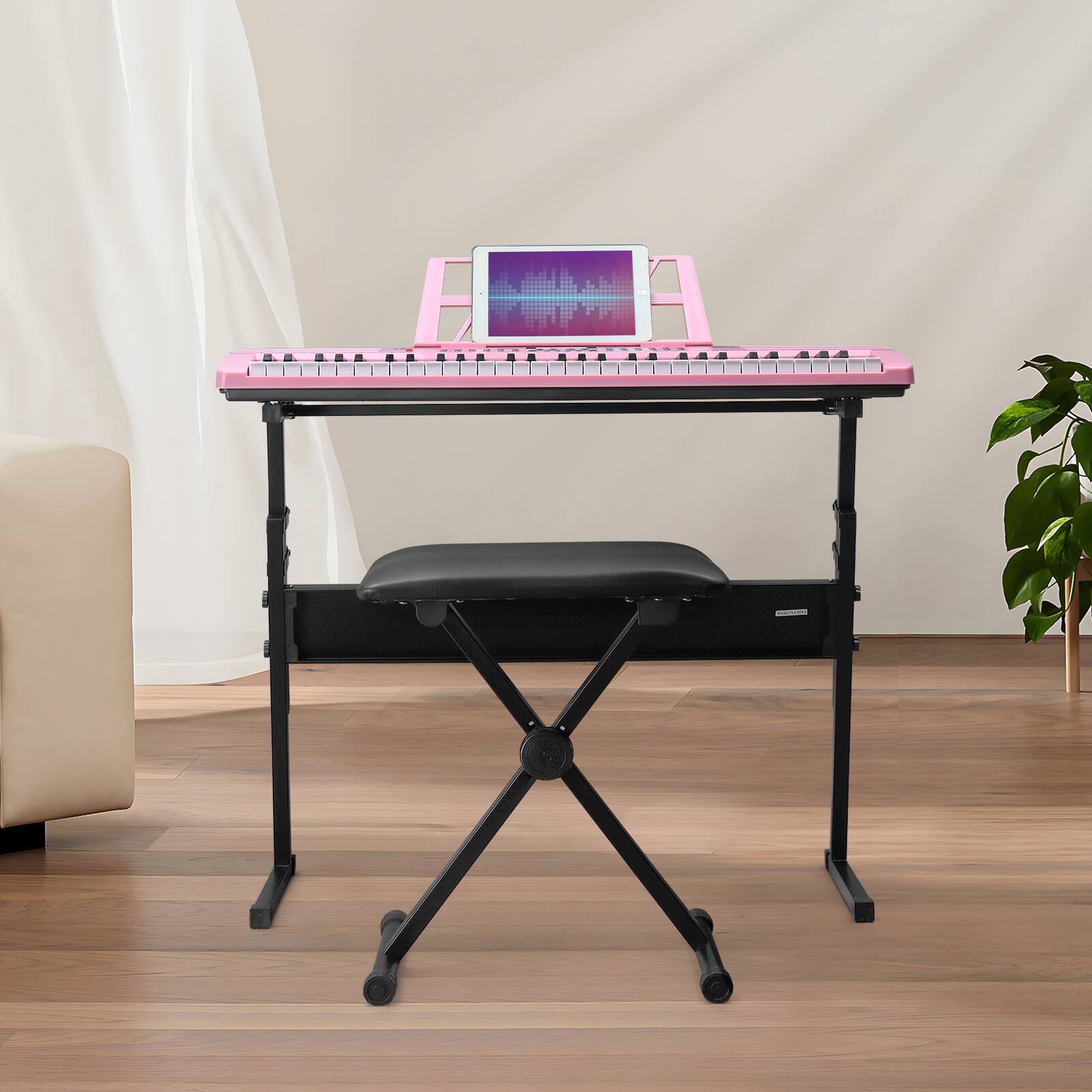 Alt View 1. Winado - 61 Key Electronic Keyboard Piano Organ with Microphone Stand Stool Earphone Pink.