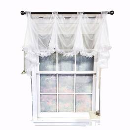 RLF Home - Luxurious Modern Design Classic Sheers Victory Swag 3-Scoop Window Valance 50" x 25" - White