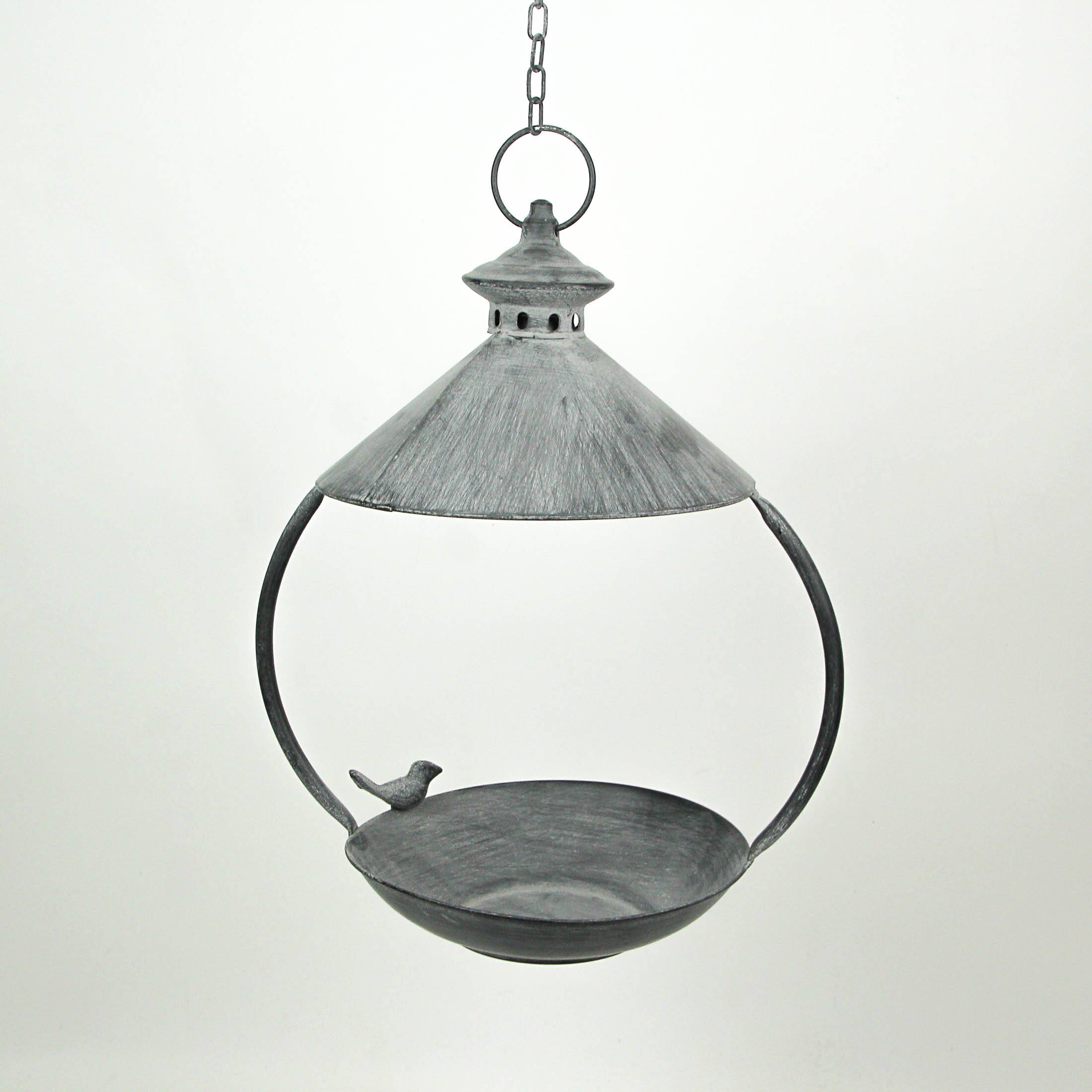 Alt View 1. Special T Imports - Metal Rustic Round Hanging Bird Feeder Tray Platform Outdoors Home Garden Decor - Grey.