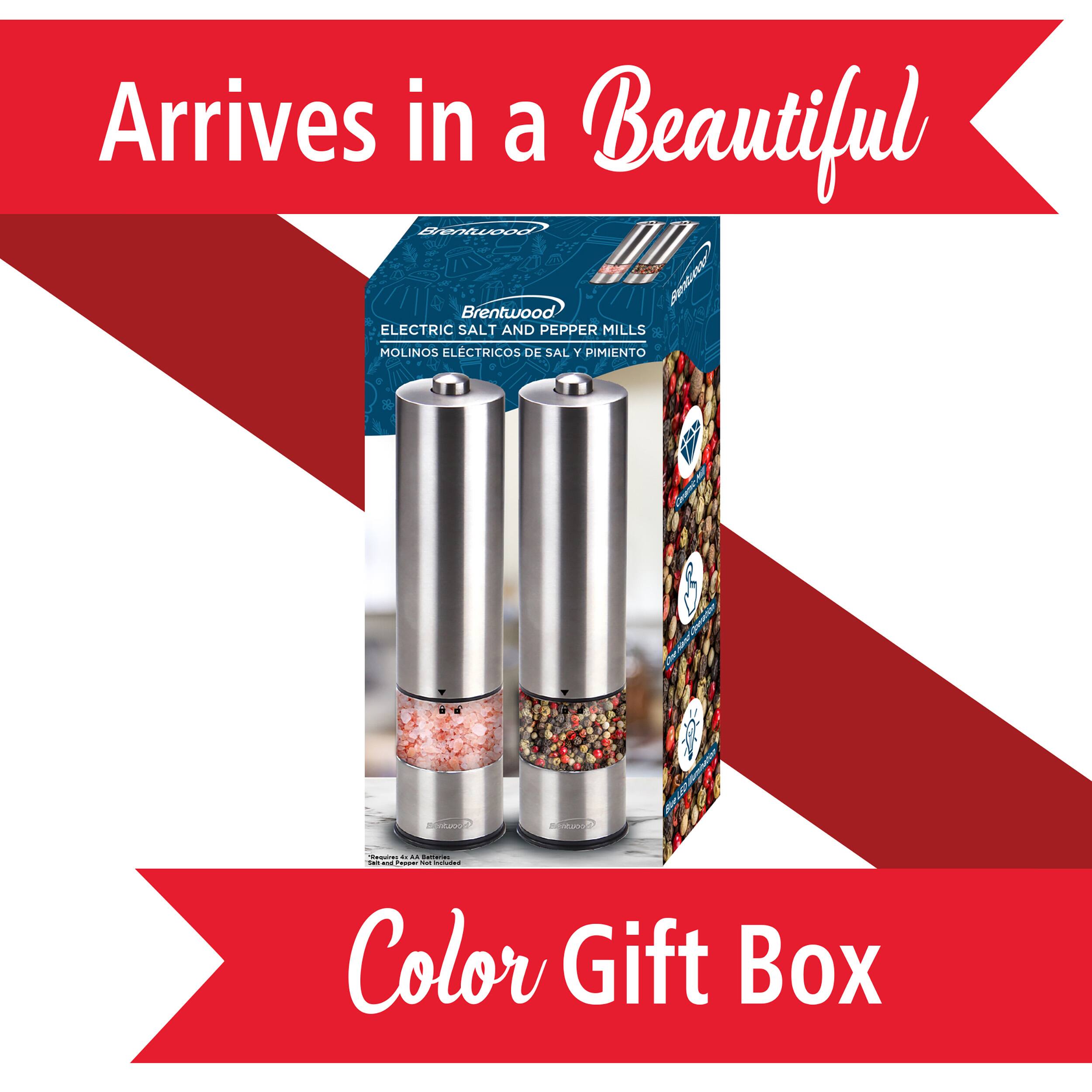 Arrives in a Beautiful Brentwood ELECTRIC SALT AND PEPPER MILLS MOLINOS ELECTRICOS DE SAL Y PIMIENTO | Color Gift Box