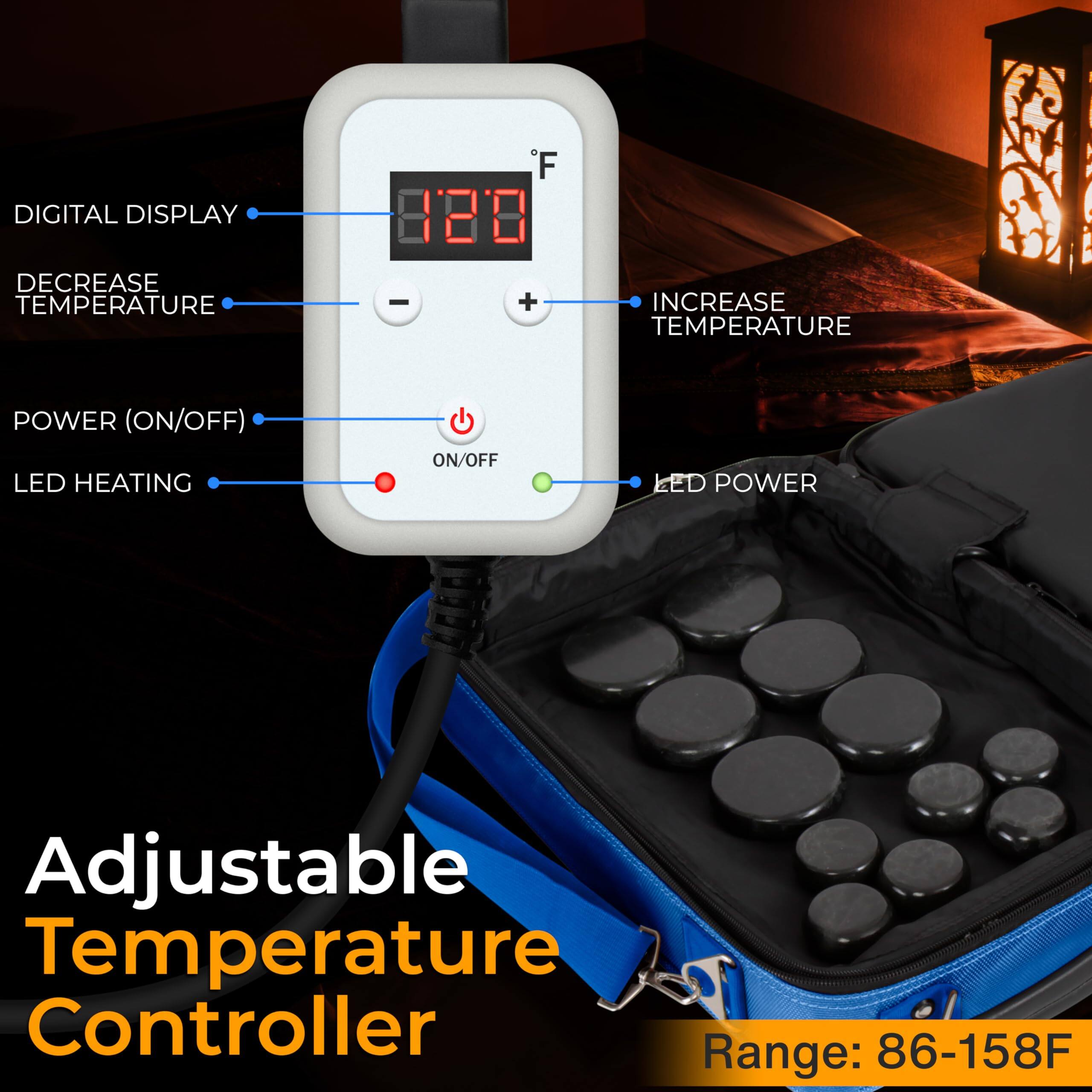DIGITAL DISPLAY  
DECREASE TEMPERATURE  
INCREASE TEMPERATURE  
POWER (ON/OFF)  
LED HEATING  
LED POWER  

Adjustable Temperature Controller  
Range: 86-158F