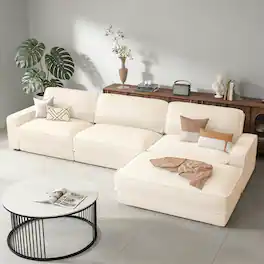 Vipbear - 119" Modular Sectional Sofa, L Shaped Sofa Couch with Reversible Ottoman, Combination Chenille Deep 4-Seat Cloud Couch - Beige