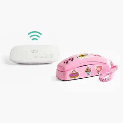 Front. Ooma - MyPhone by Ooma: Modern Landline For Kids. Screen-free calling, Trusted Circle, Quiet Hours. Pink Corded Phone. - Pink.