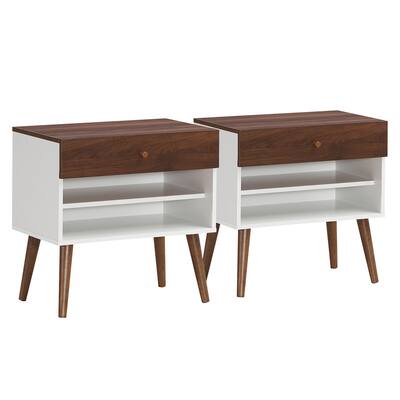 Costway 2PCS Nightstand End Side Table Drawer Storage Shelf