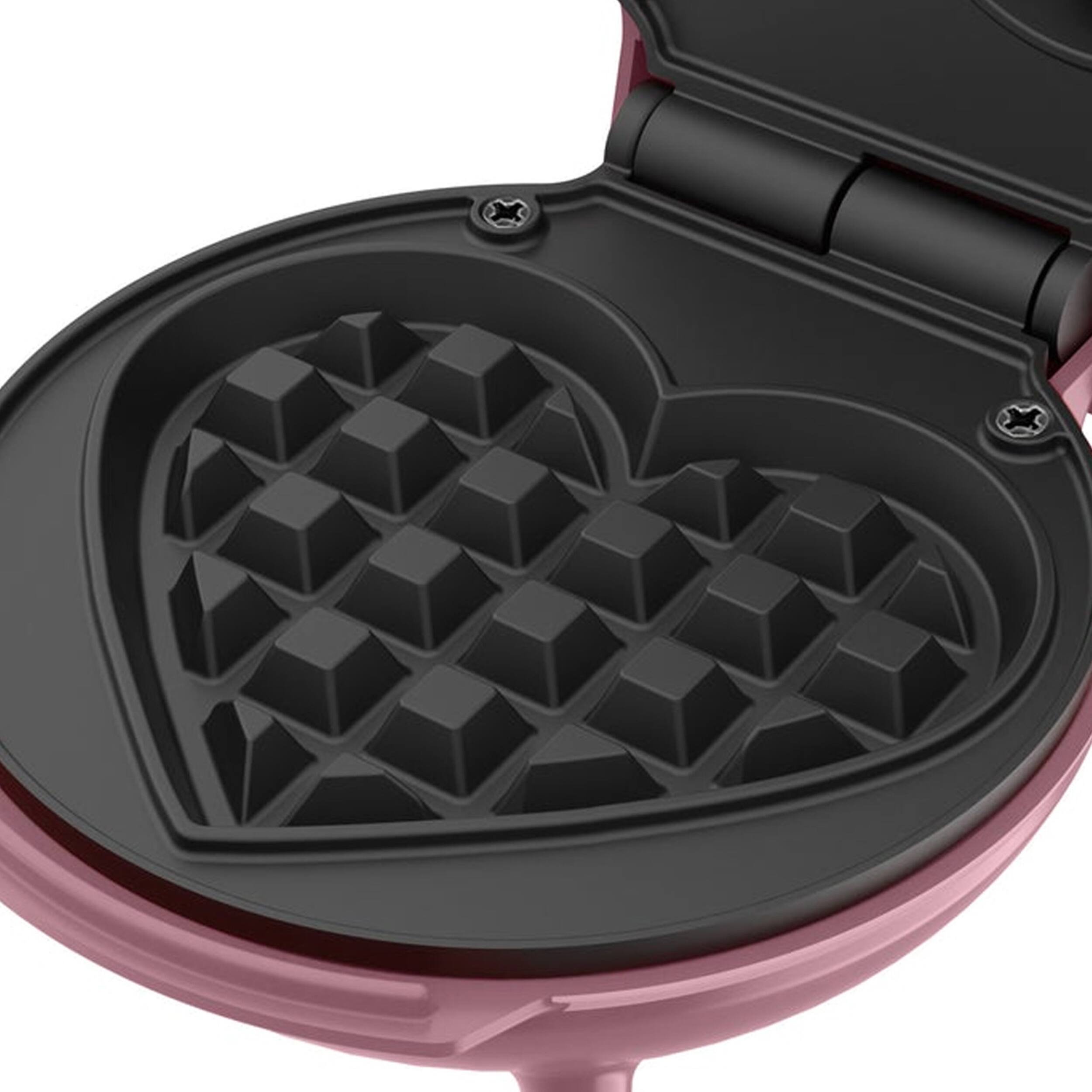 Angle. Brentwood - Brentwood Non-Stick Heart Shaped 4" Mini Waffle Maker in Pink - Pink.