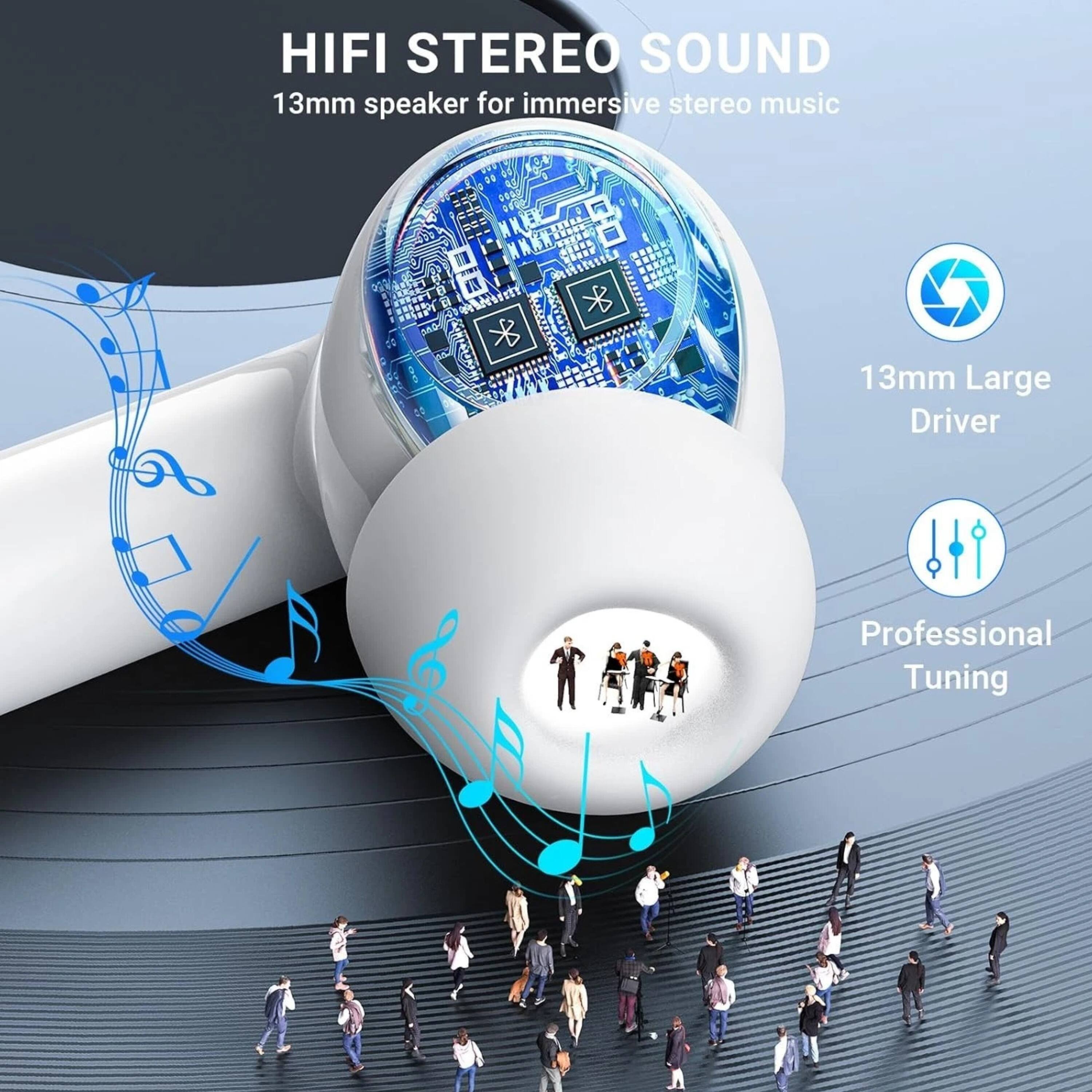 HIFI STEREO SOUND  
13mm speaker for immersive stereo music  
13mm Large Driver  
Professional Tuning