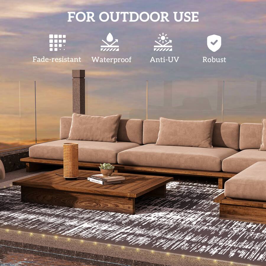 Grey Rug String Outsunny Outdoor Rug Carpet with LED Lights, Carry Bag & Ground Stakes ...