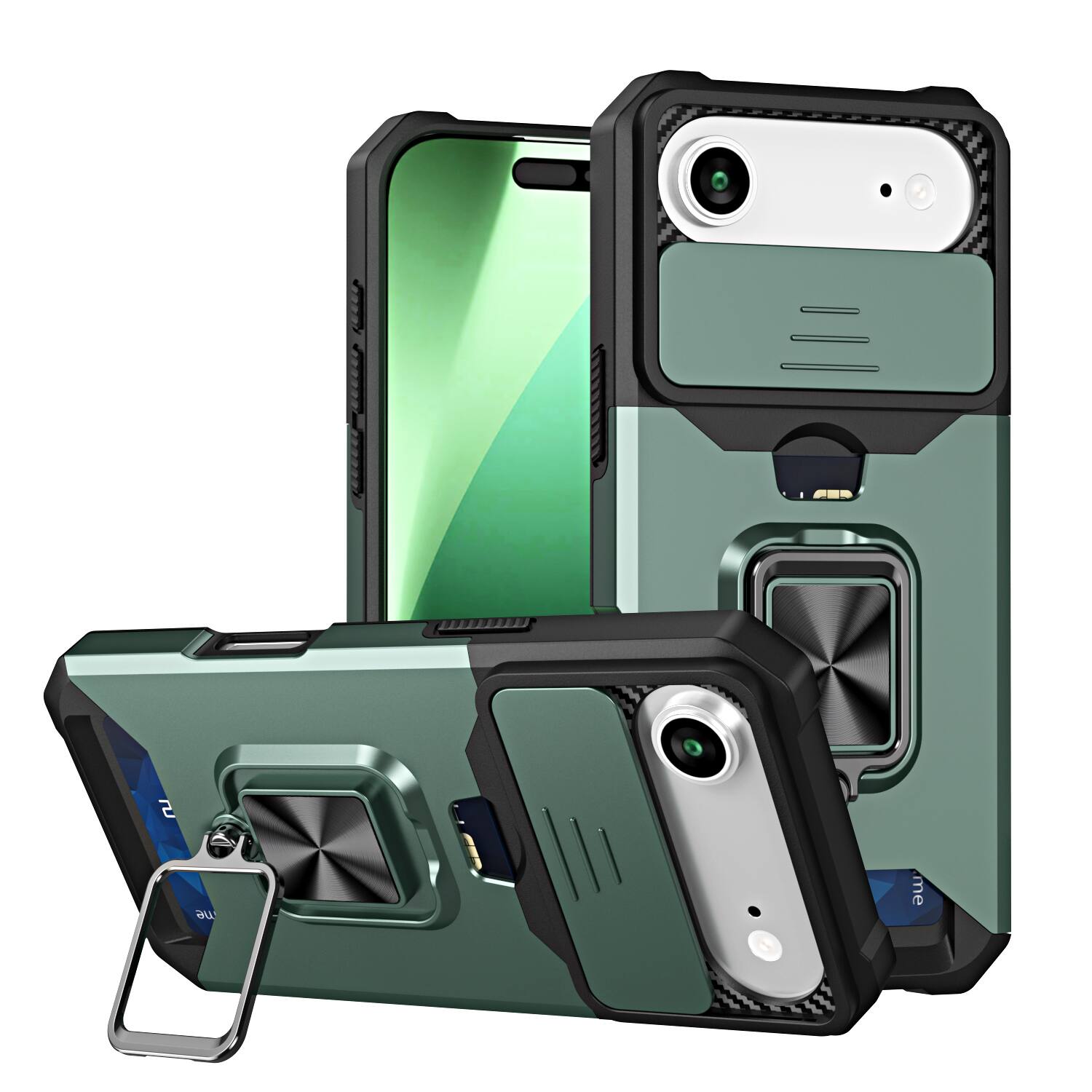 Front. Dteck - Dteck Wallet Card Case for Apple iPhone Air, Magnetic Heavy Duty Shockproof Lens Protection Ring Kickstand Cover - Darkgreen.