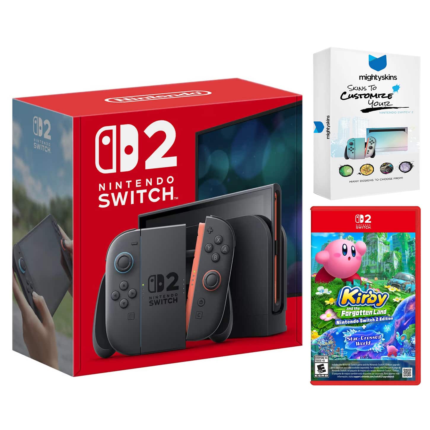 Switch 2 Video Game Console with Kirby and the Forgotten Land with MightySkins Code Bundle - Nintendo Switch 2