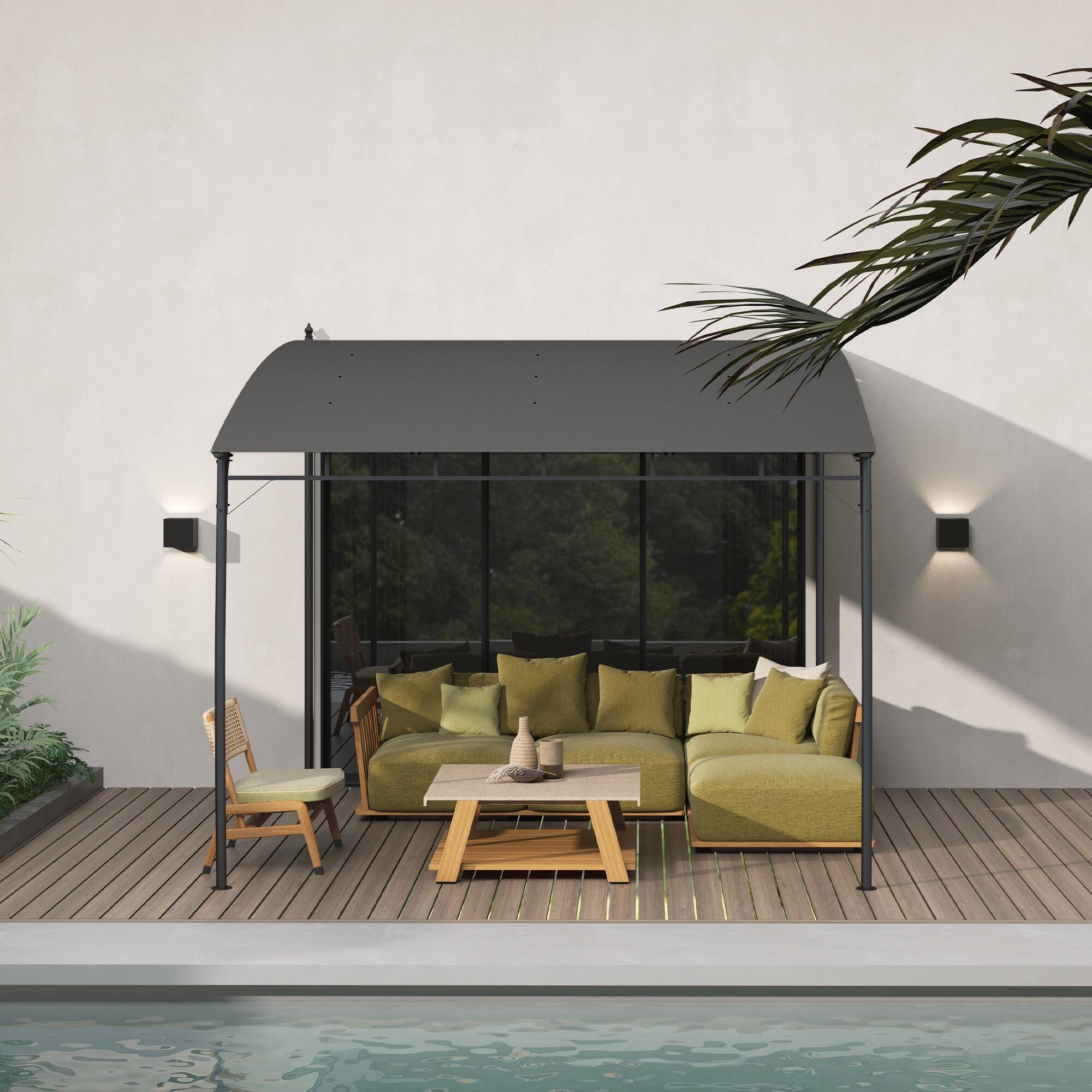 Alt View 5. Outsunny - 10' x 14' Outdoor Pergola Gazebo with UV-Resistant Canopy and Metal Frame, Sun Shade Shelter for Porch, Patio - Charcoal Gray.