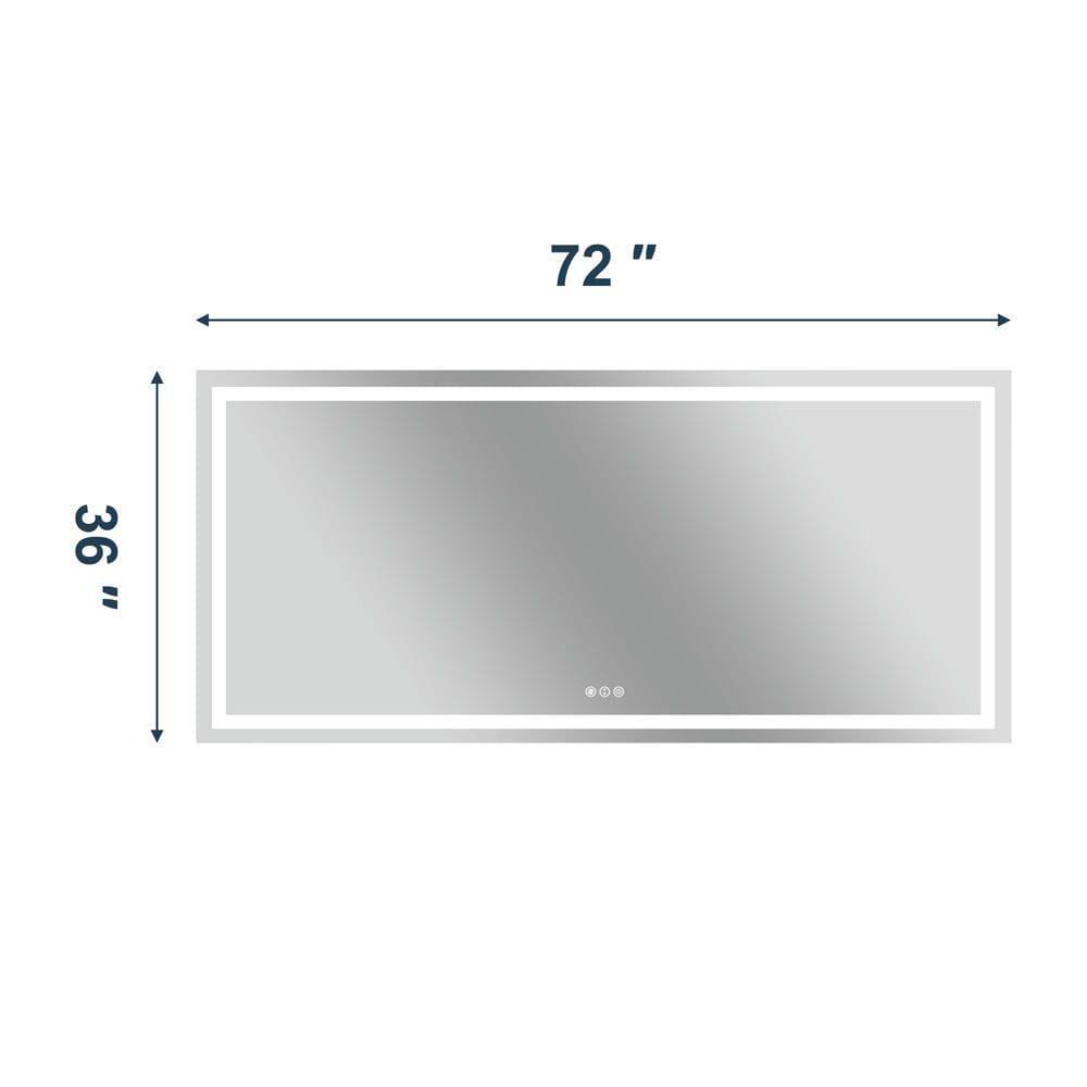 Angle. Kadyn - 72x36 Inch Wall-to-Wall Frameless Rectangle LED Bathroom Mirror for Large Spaces.