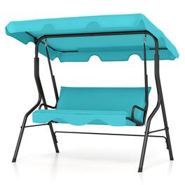 Costway - Patio 3 Seats Canopy Swing Glider Hammock Cushioned Backyard - Blue
