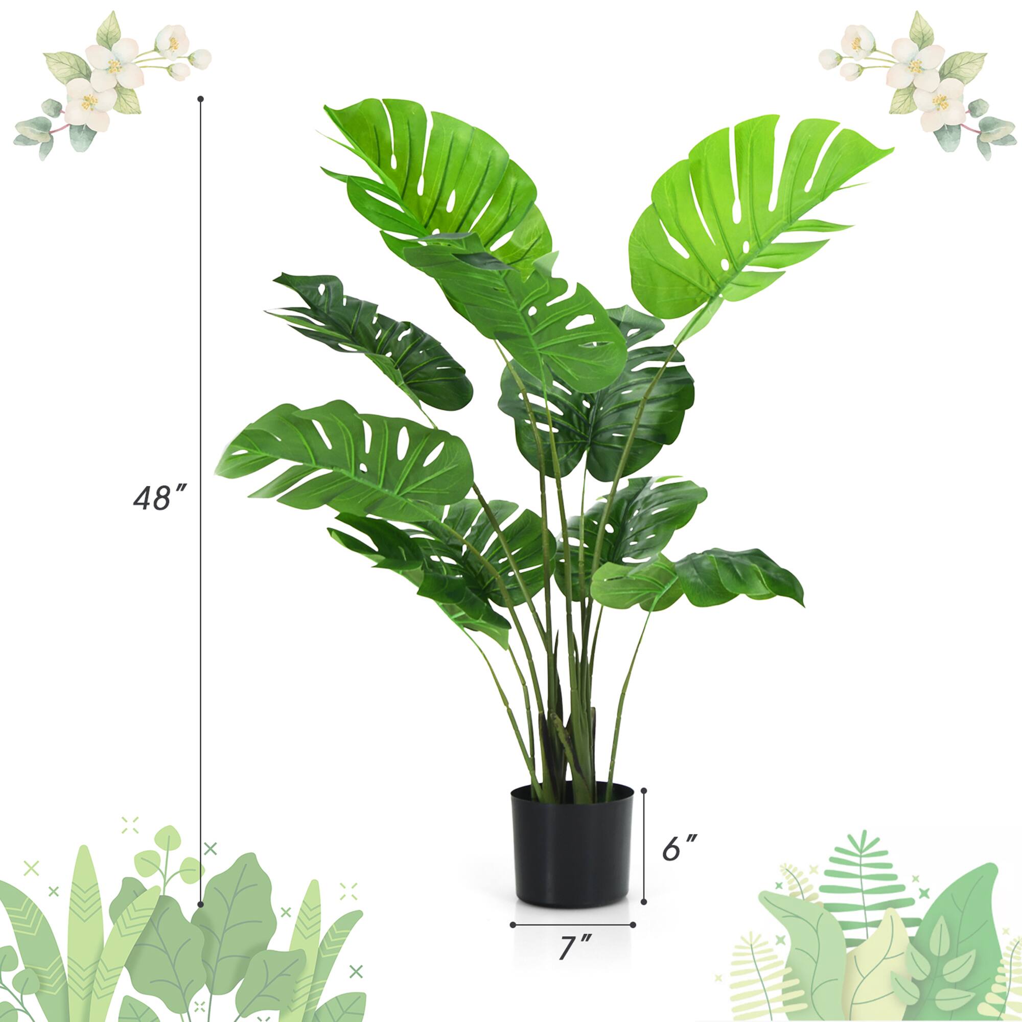 Alt View 1. Gymax - Gymax 2 Pack Artificial Monstera Deliciosa Tree 4ft Faux Plant w/ Cement-Filled Pot - Green, Black.