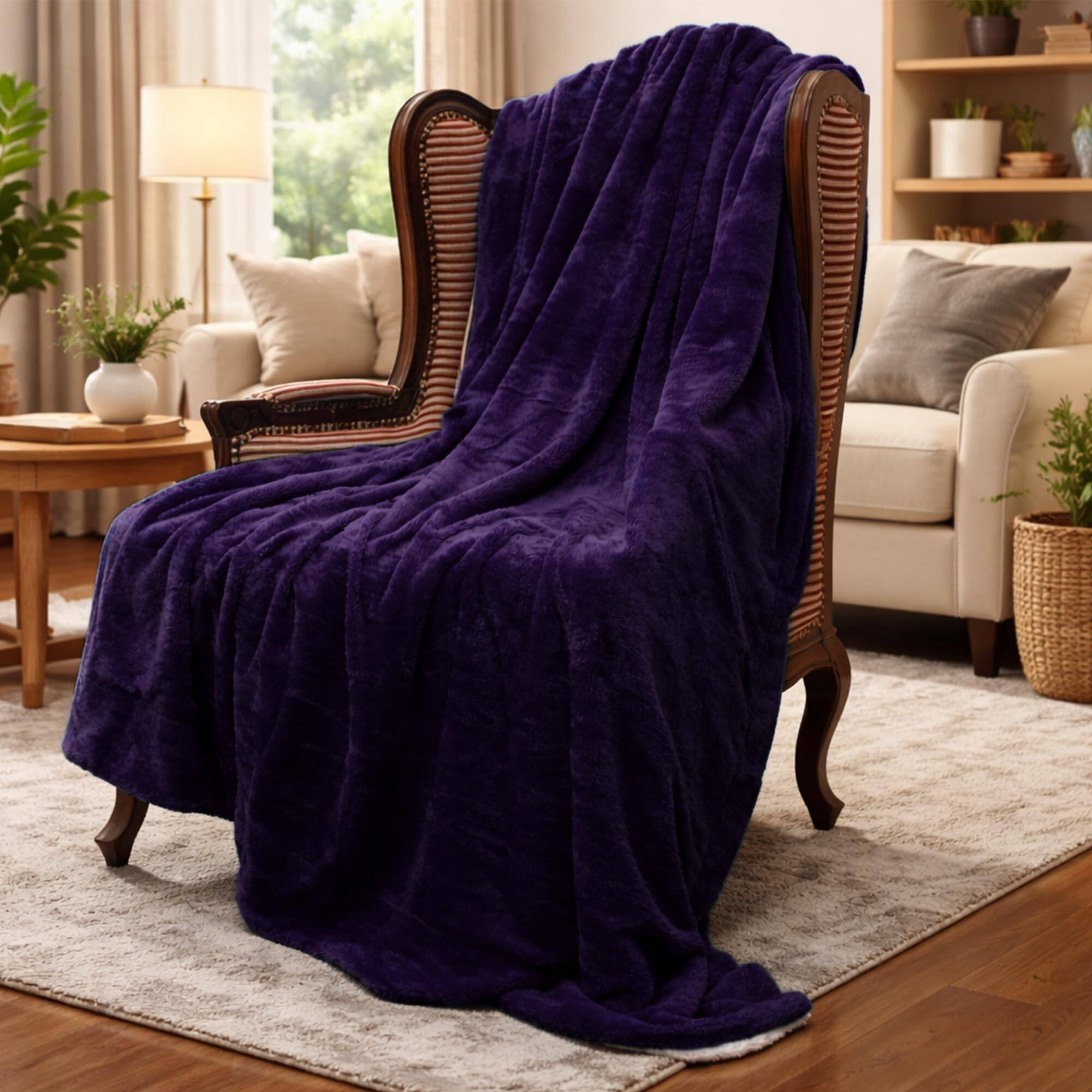 Front. Cheer Collection - Fuzzy Microsherpa Throw Blanket Soft Velvet Feel Cozy Accent for Couch Bed - Purple.