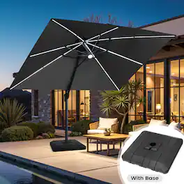 Crestlive Products - 13' Patio Offset Cantilever Umbrella 2-Tier Top With Solar-Lighted Strips 350lbs Base - Black