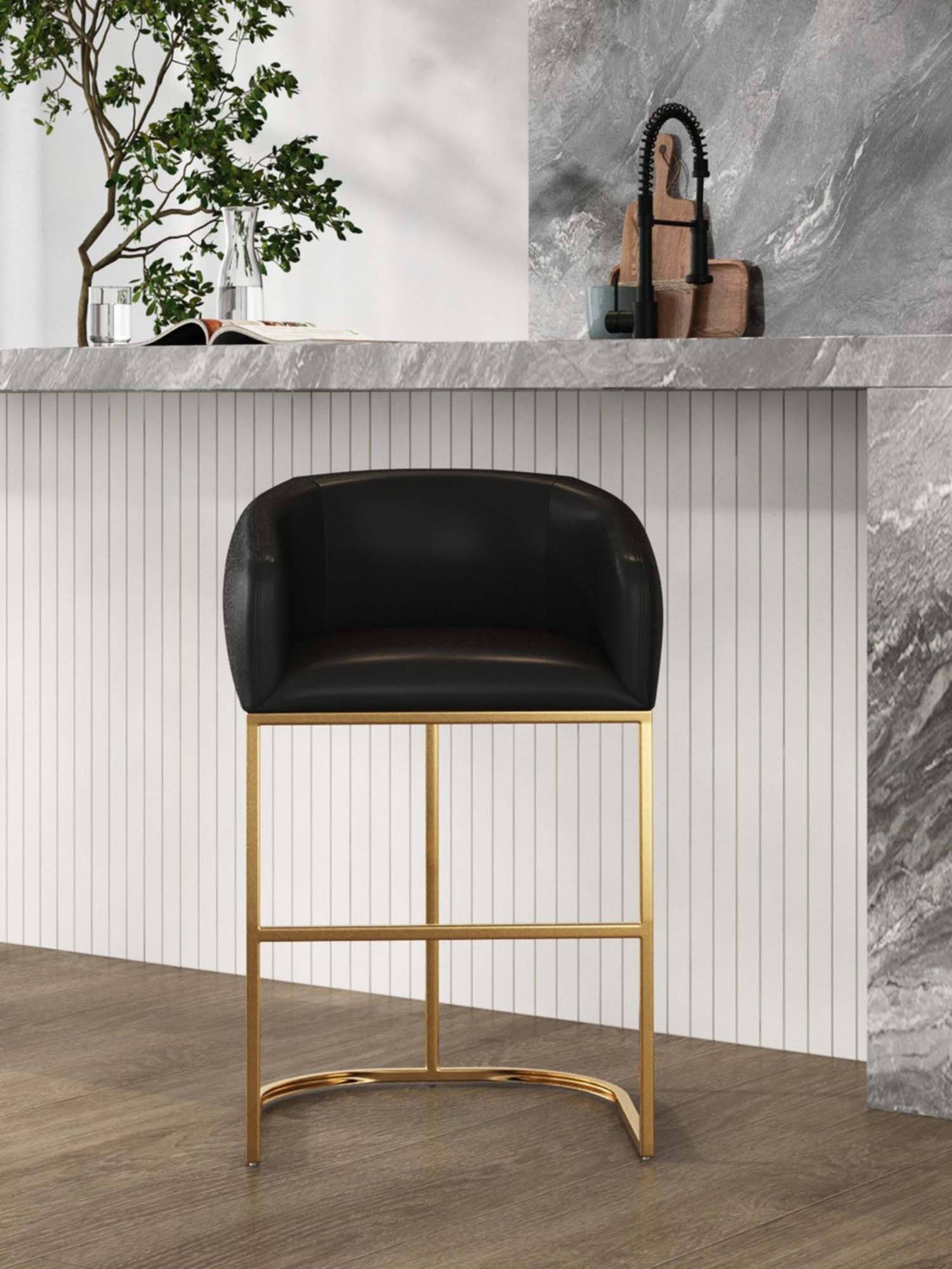 Angle. Manhattan Comfort - Louvre Mid-Century Modern Metal Upholstered Counter Stool - Black.
