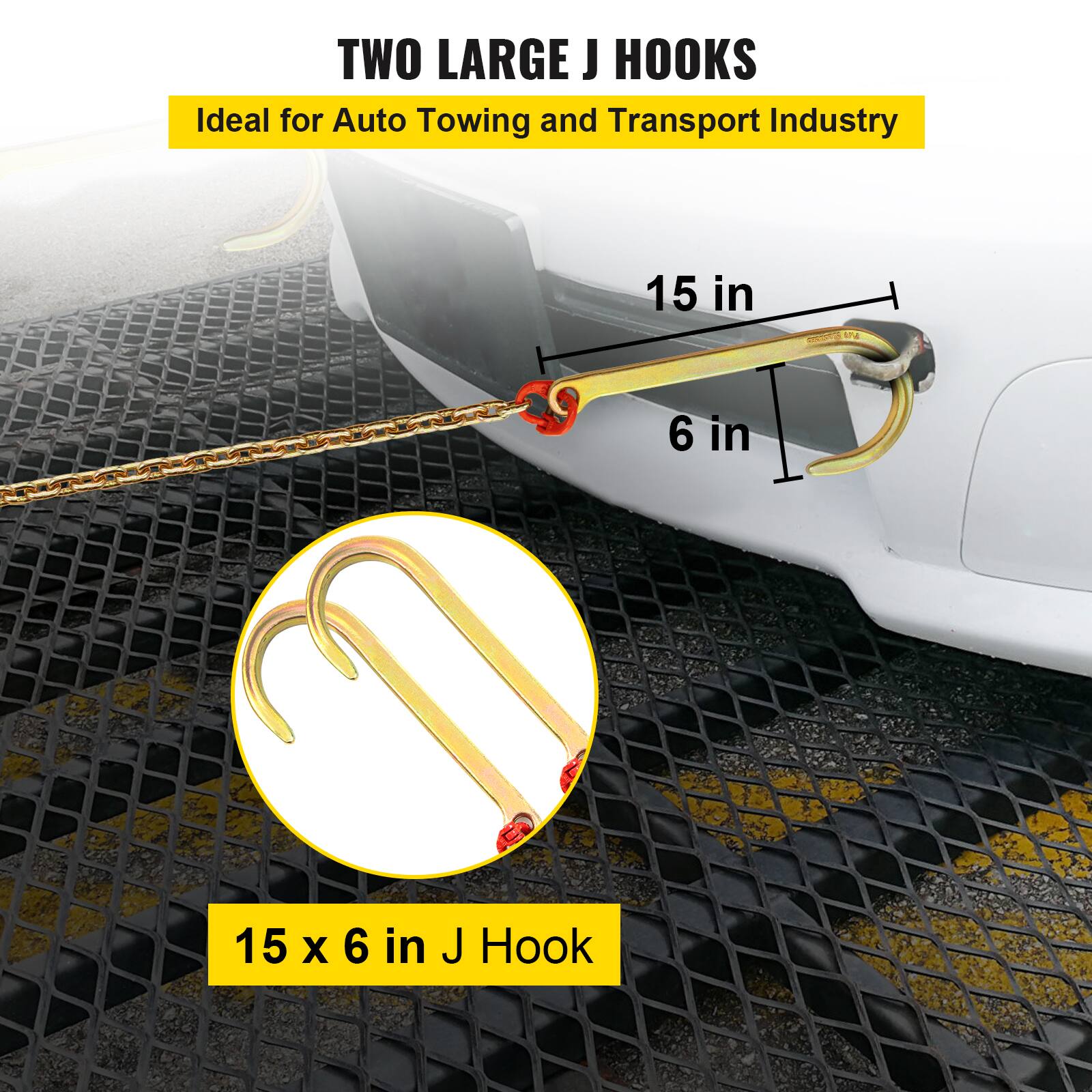 TWO LARGE J HOOKS  
Ideal for Auto Towing and Transport Industry  

15 in  
6 in  

15 x 6 in J Hook