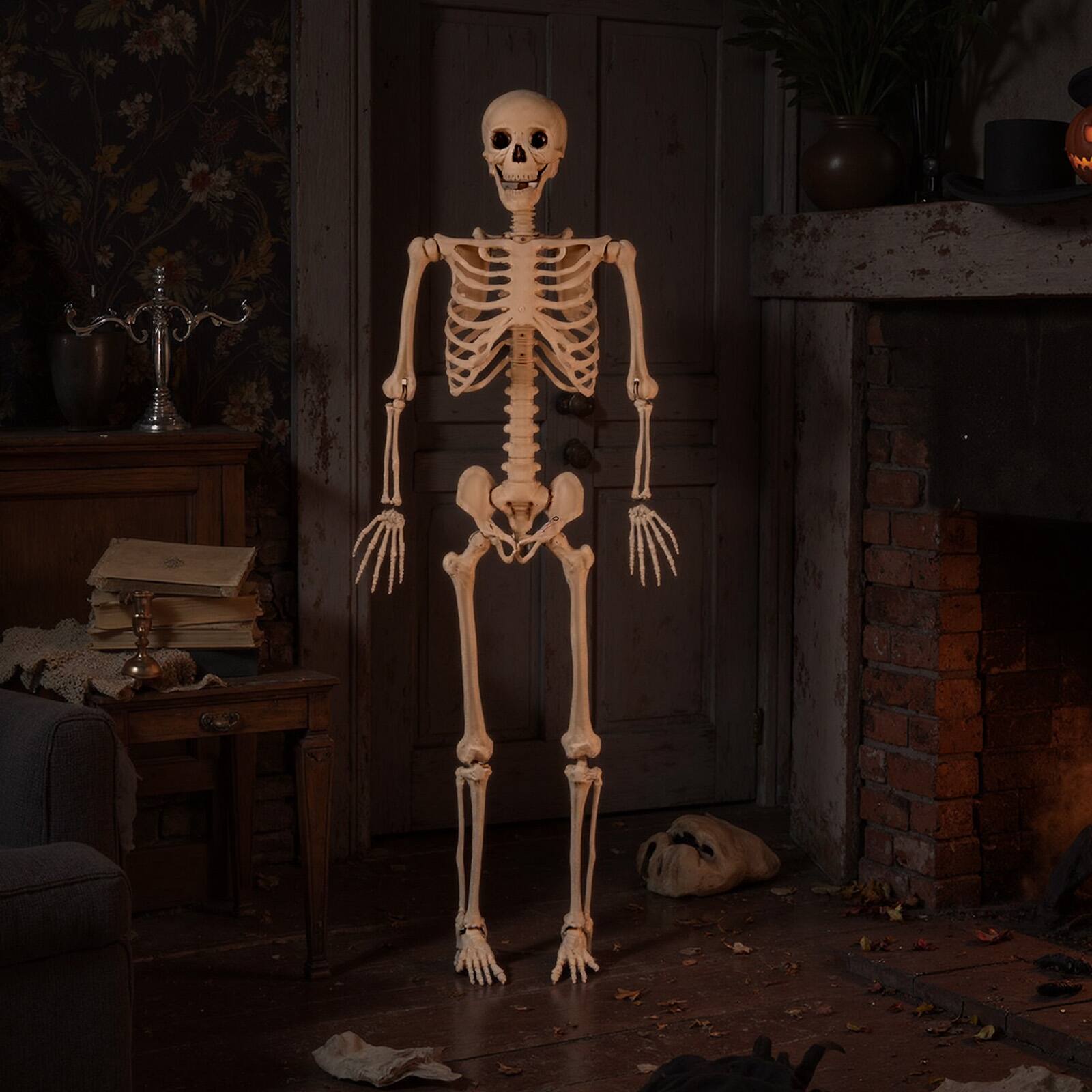 Alt View 8. Gymax - Gymax 5.4 FT Halloween Skeleton Decoration Life Size Large Skeleton w/ Posable Joints - White.