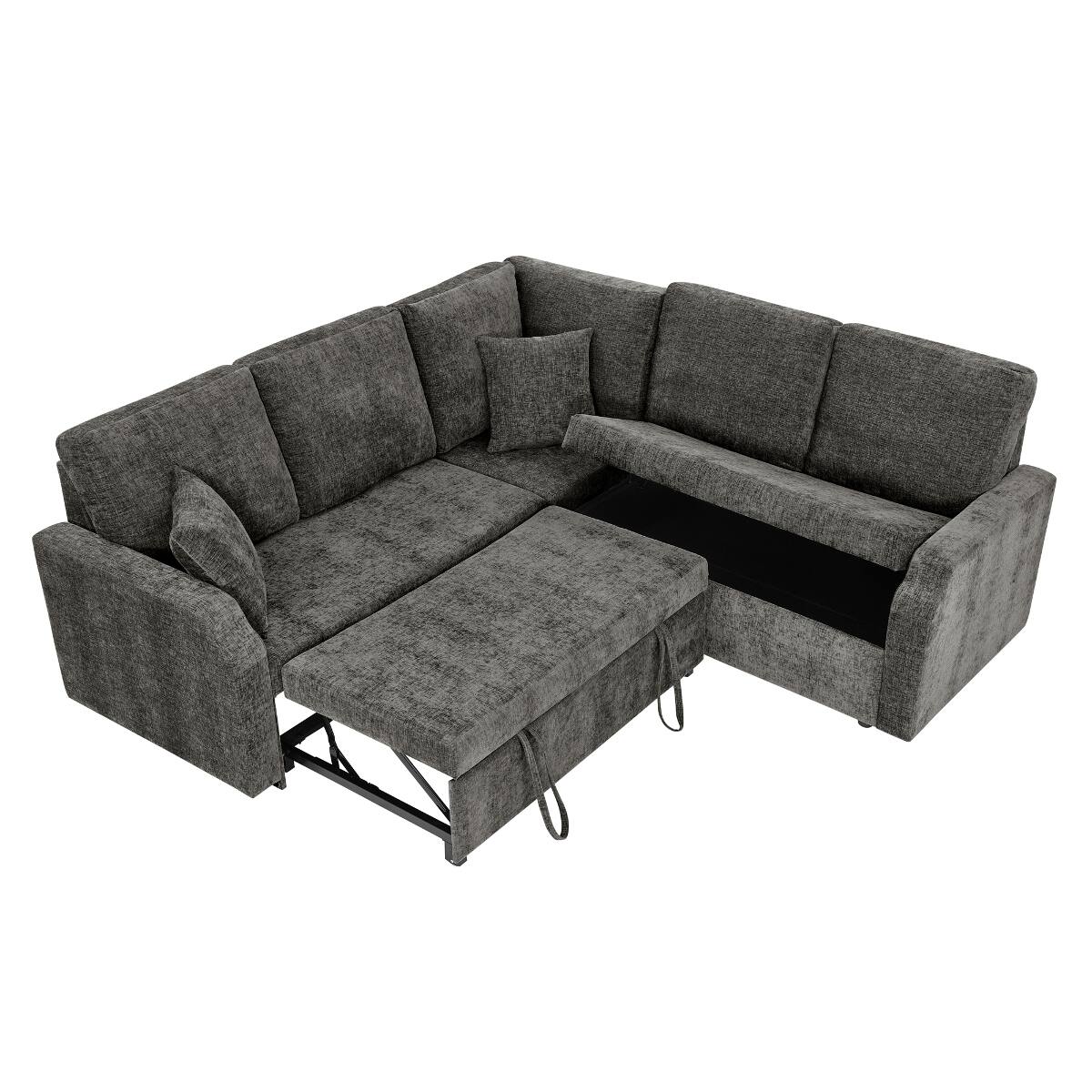 Alt View 10. Ropilly - Ropilly Dark Grey Modular Sectional Sleeper Sofa, 5 Seat L Shaped Sectional with Pull Out Bed - Dark Grey.