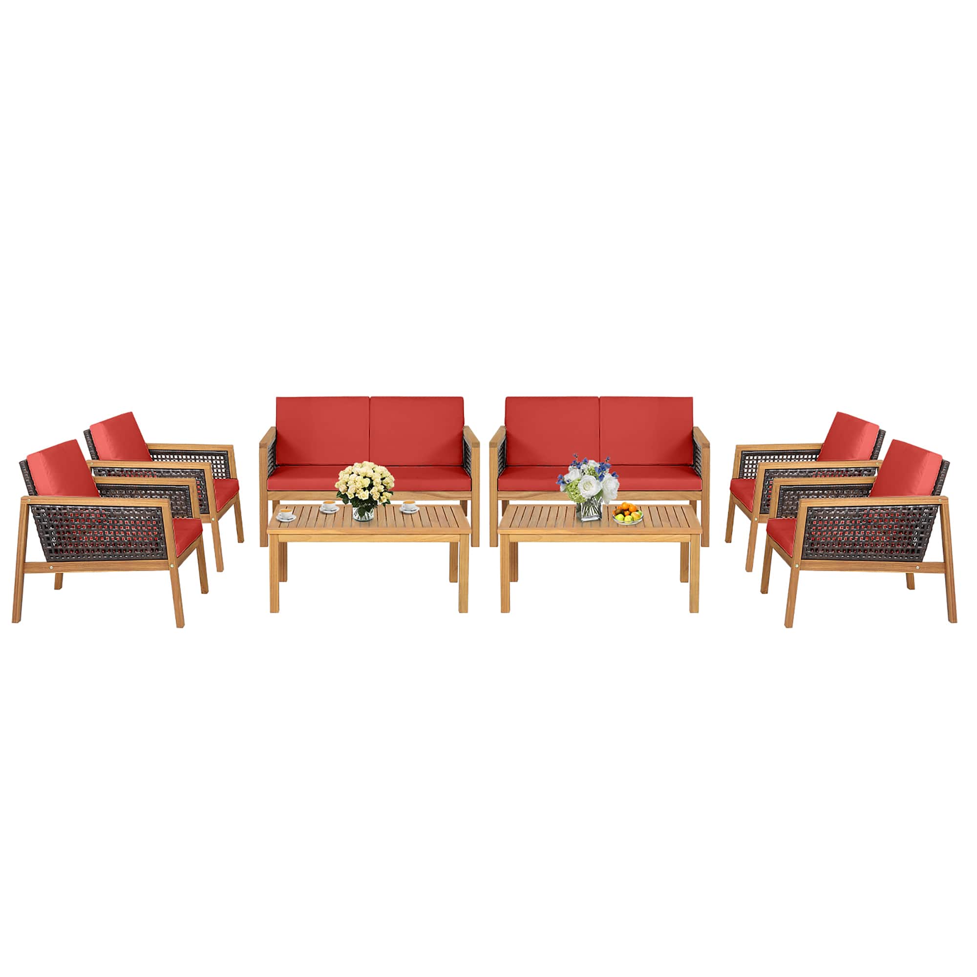 Costway - 8PCS Patio Rattan Furniture Set Acacia Wood Cushioned Sofa - Mix Brown,Red price history on PriceWatchPro