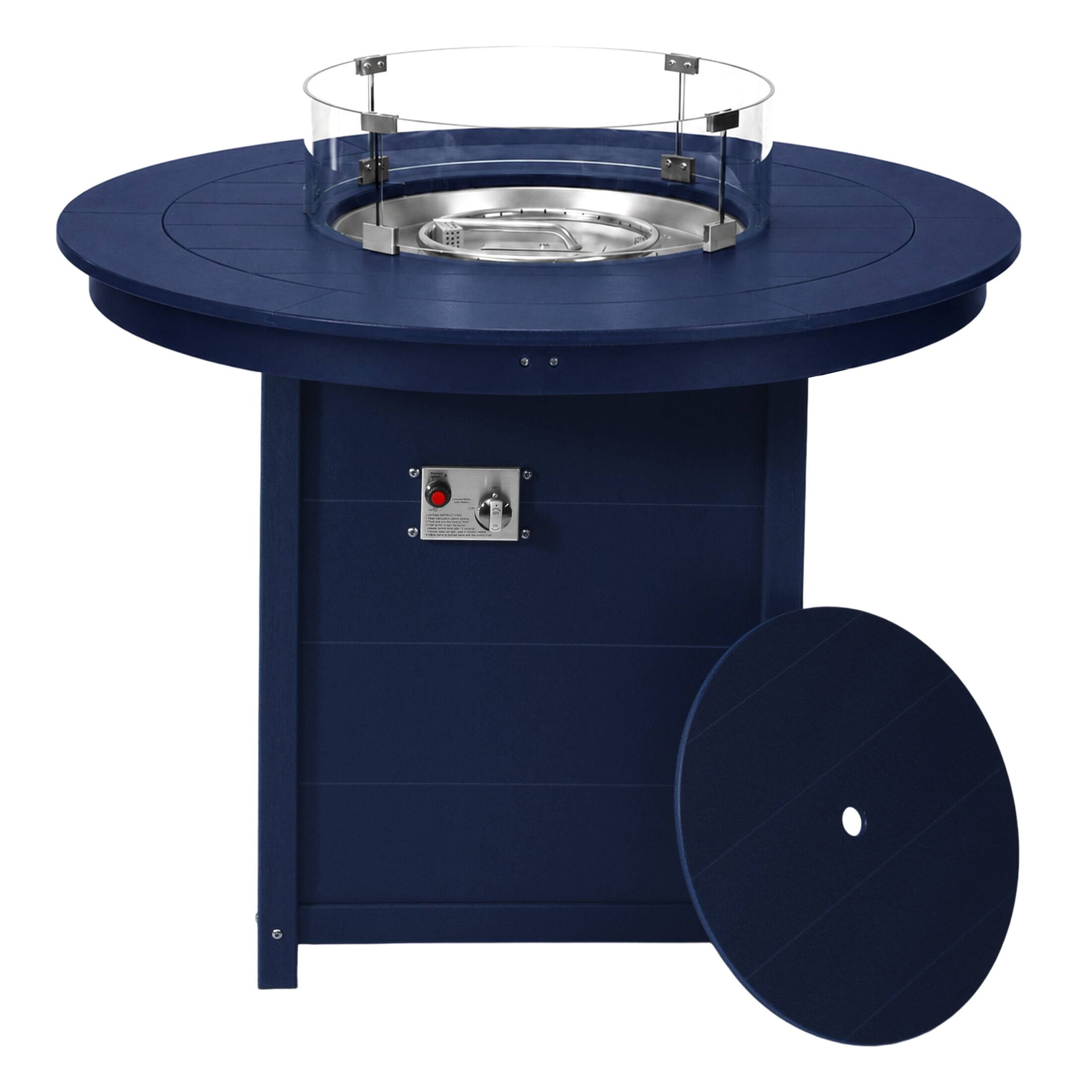 Front. WestinTrends - WestinTrends Helios 47" Modern Outdoor Patio Propane Round Counter Height Fire Pit Table - Navy Blue.