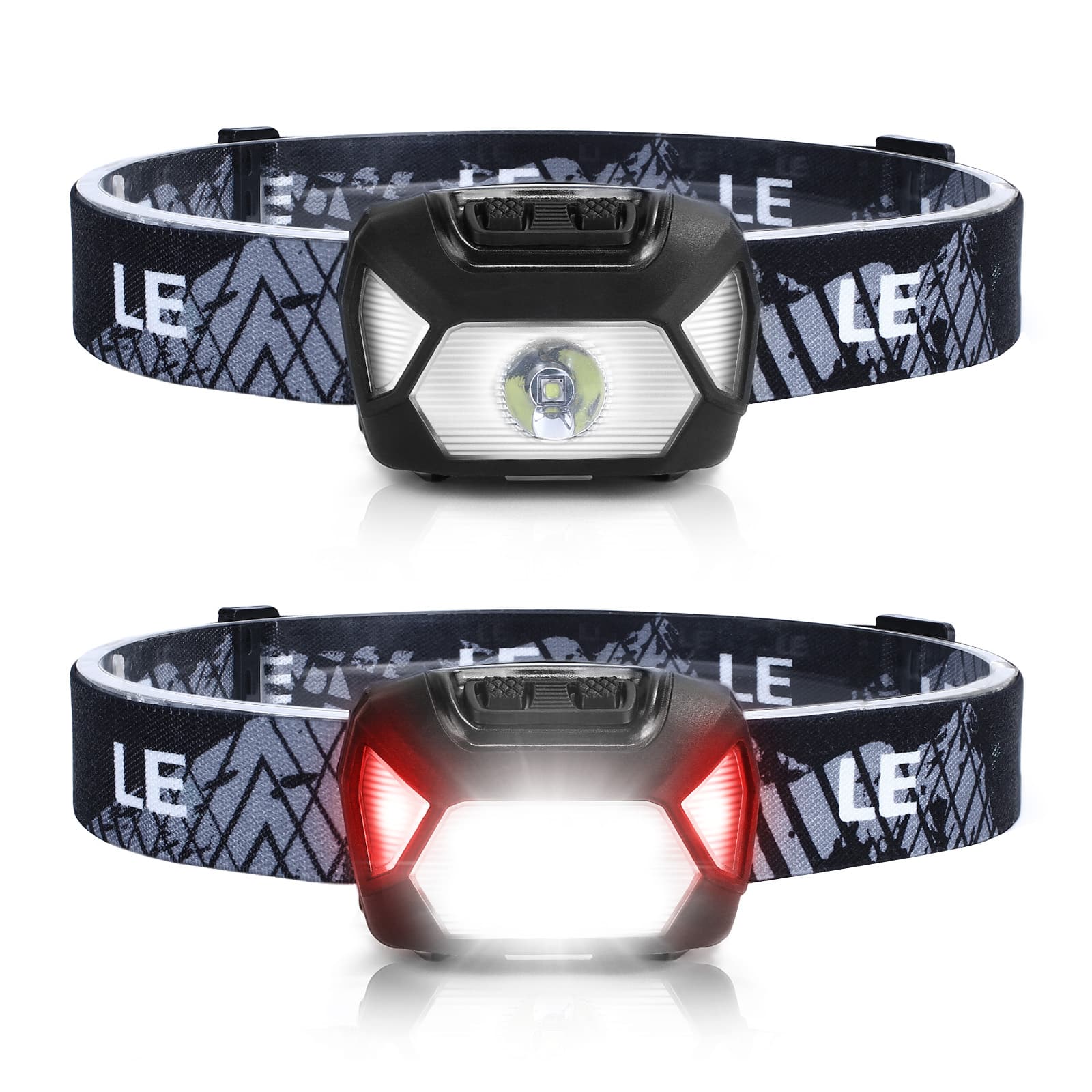 Front. Lepro - Battery-Powered LED Head lamp, 6 Modes Super Bright with Adjustable Headband, IPX4 Waterproof for Outdoor, 2-pack - Black.