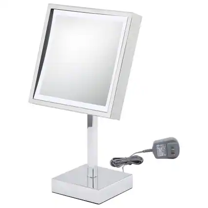 Front. Aptations - Aptations 8" LED Standing Square Mirror - 3X Magnification (Brushed Nickel) - Brushed Nickel.