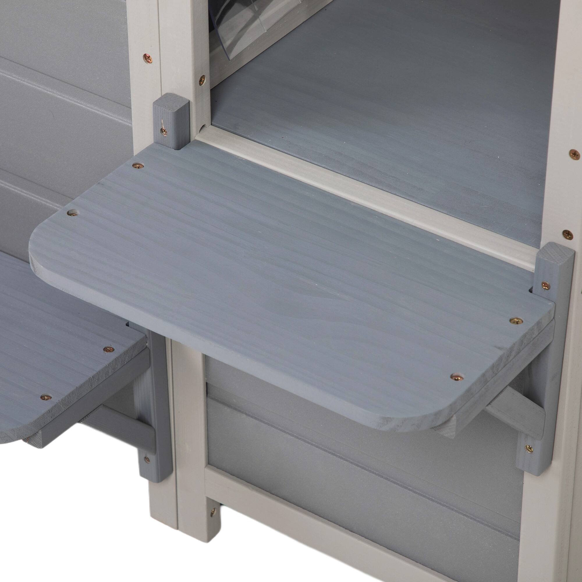 Alt View 1. Boyel Living - Gray 2Tier Insulated Wooden Cat House Outdoor Weatherproof Shelter with Sunlight Roof Balcony Play Platforms Kitty wi - Gray.