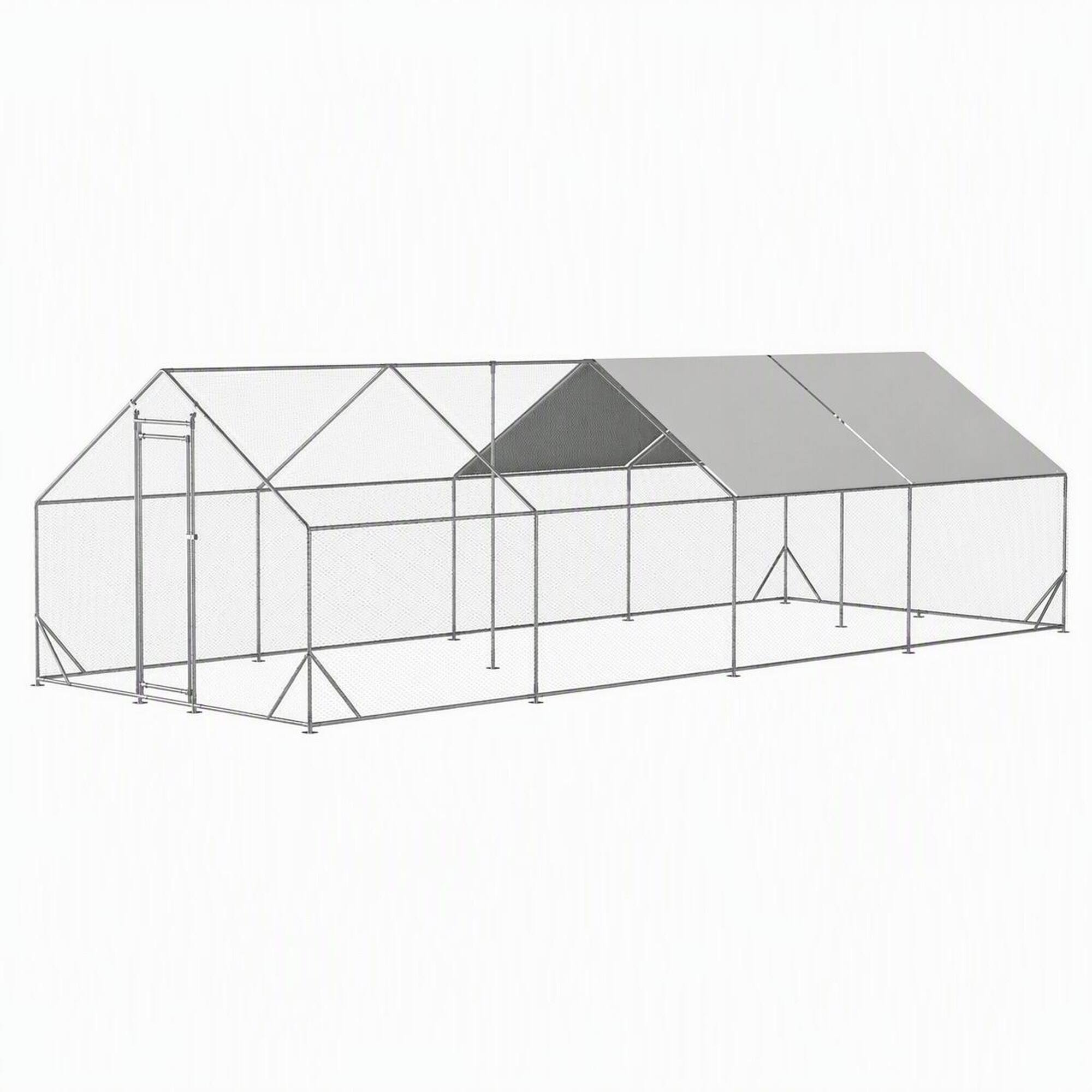 Front. RYHNUYNE - Large Metal Chicken Coop, Walk-in Chicken Run with Waterproof Cover, Galvanized Wire Poultry Cage for Ducks & Rabbits.