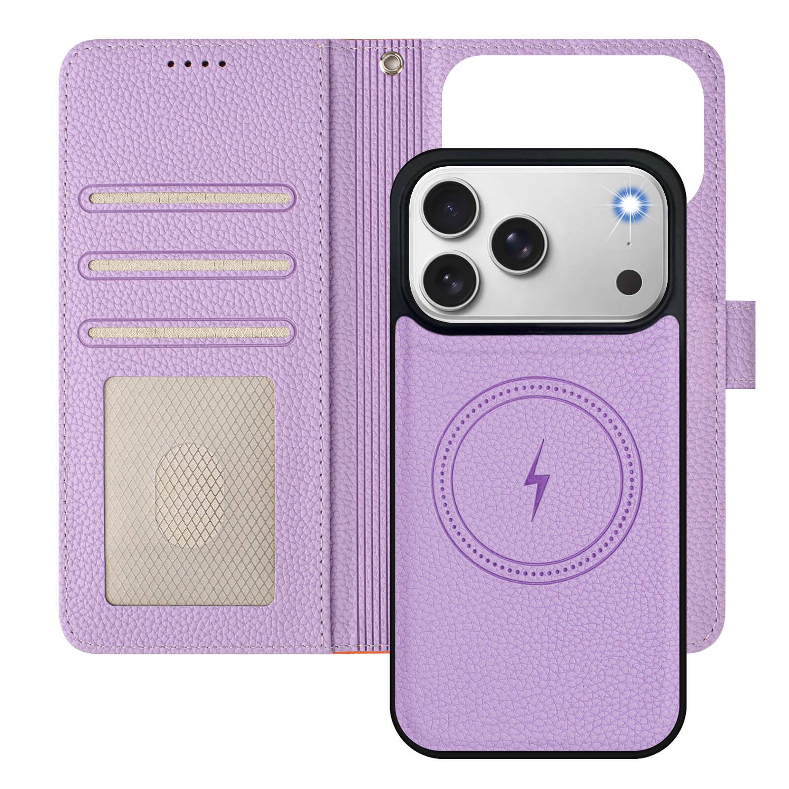 Alt View 2. Dteck - for Apple iPhone 17 Pro Magnetic Detachable Wallet Case,2-in-1 Folio Cover with Card Slots Wrist Strap & Kickstand - Orange.