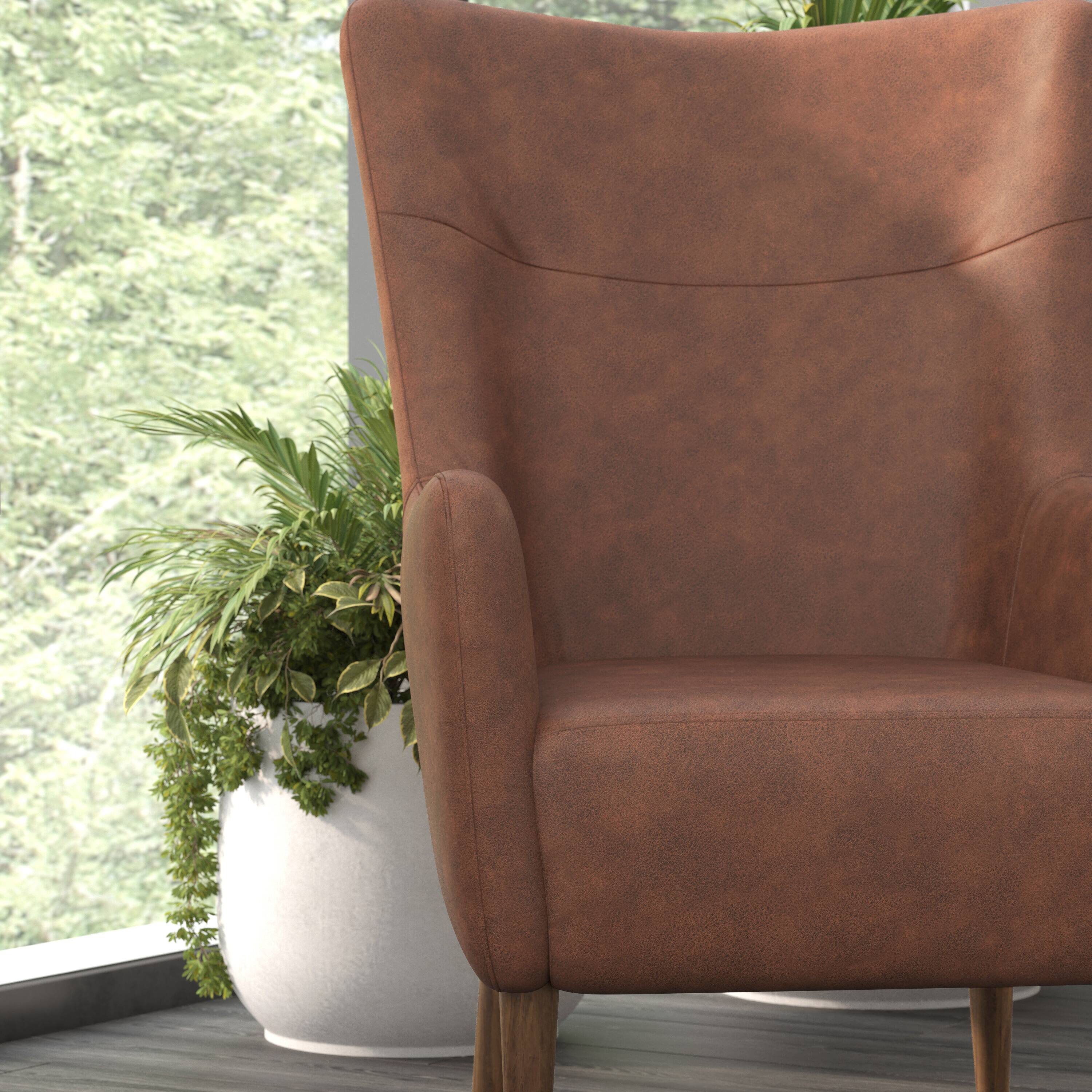 Alt View 3. Emma + Oliver - Kellen Traditional Wingback Accent Chair, Faux Leather Upholstery and Wooden Frame and Legs - Dark Brown.