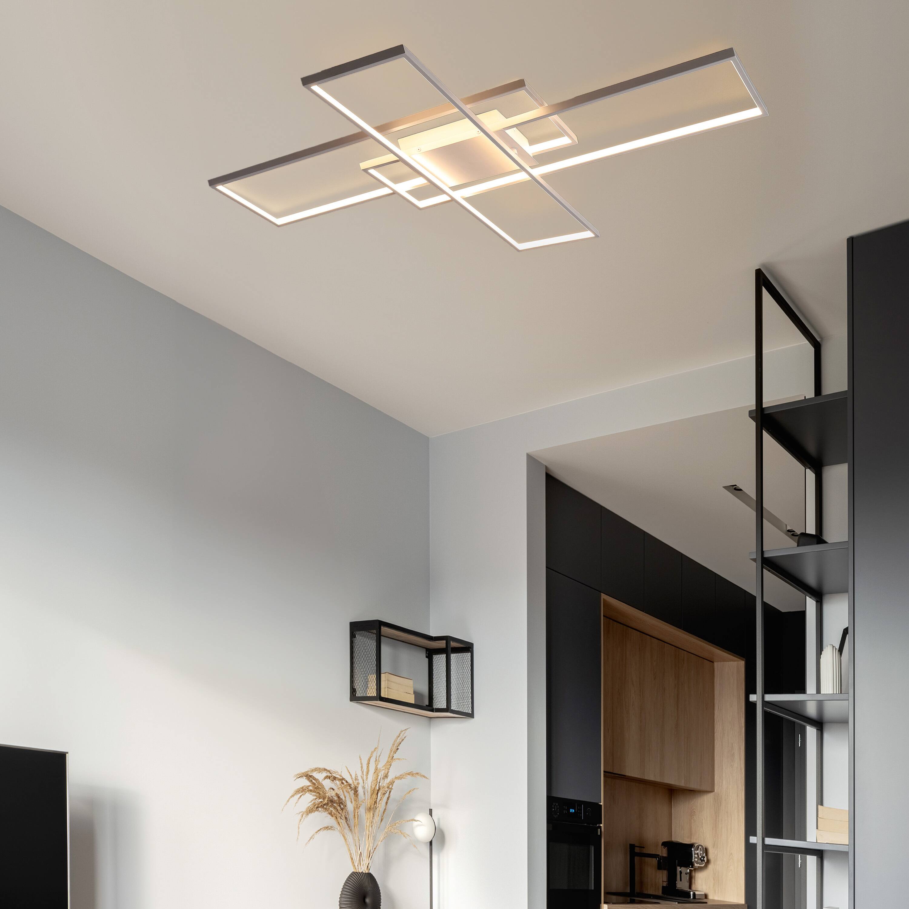 Alt View 1. Jonathan Y - Palco 39" Contemporary Minimalist Metal Adjustable Dimmable Geometric Integrated LED Flush Mount, White - White.
