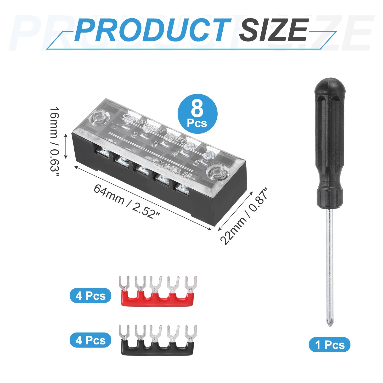 PRODUCT SIZE

16mm / 0.63"  
64mm / 2.52"  
22mm / 0.87"  

8 Pcs  
4 Pcs  
4 Pcs  
1 Pcs