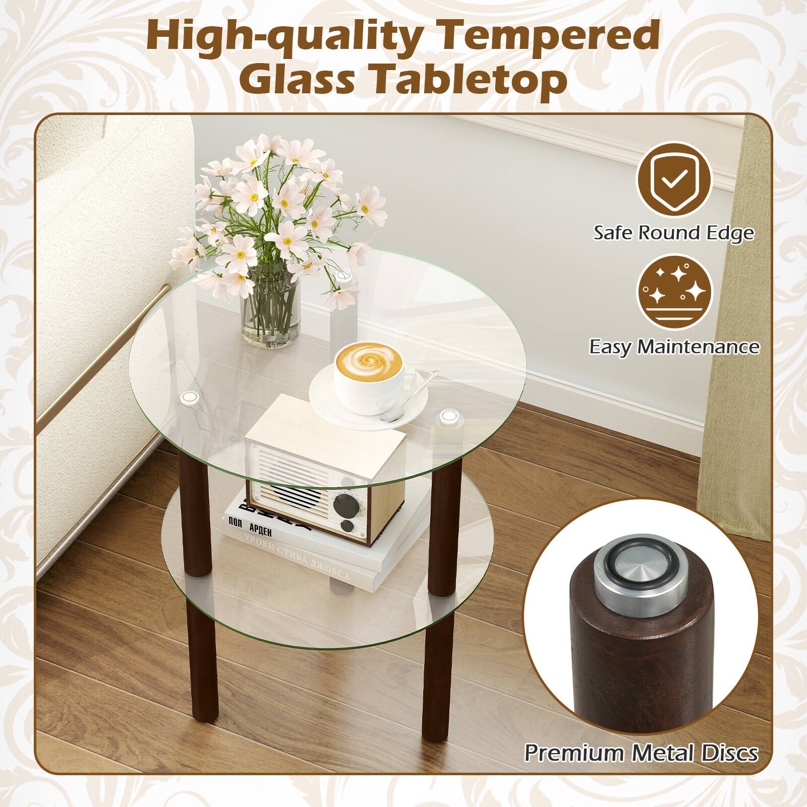 High-quality Tempered Glass Tabletop Safe Round Edge Easy Maintenance BER ARER SOA Premium Metal Discs