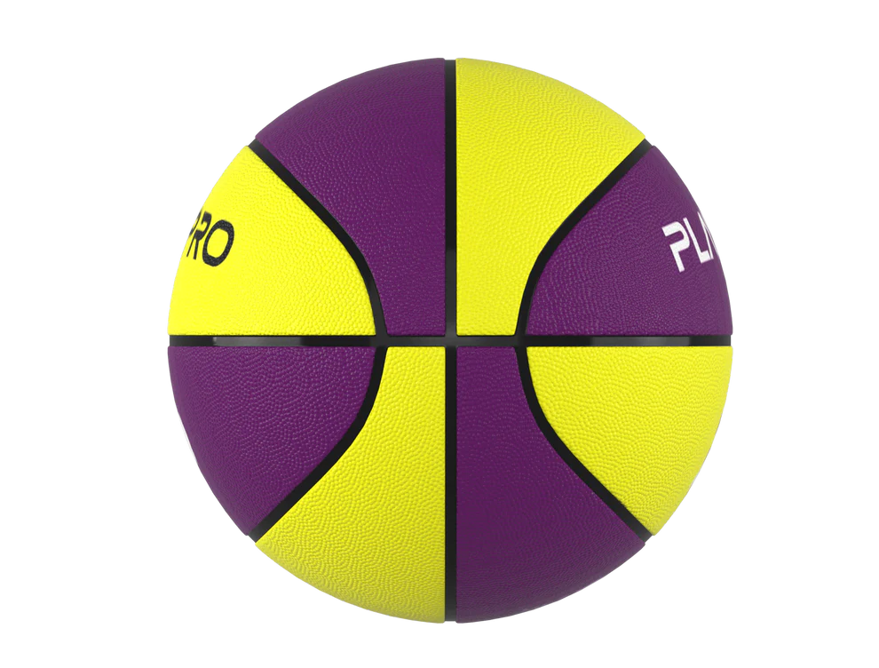Back. PlayProCo - Premium Rubber Basketball for Kids and Adults - Purple Yellow.