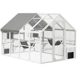 Pawhut - Large Catio Outdoor Enclosure, for Multiple Kittens, Waterproof Cover, 2 Condos, 6 Platforms, 110"x73"x74"