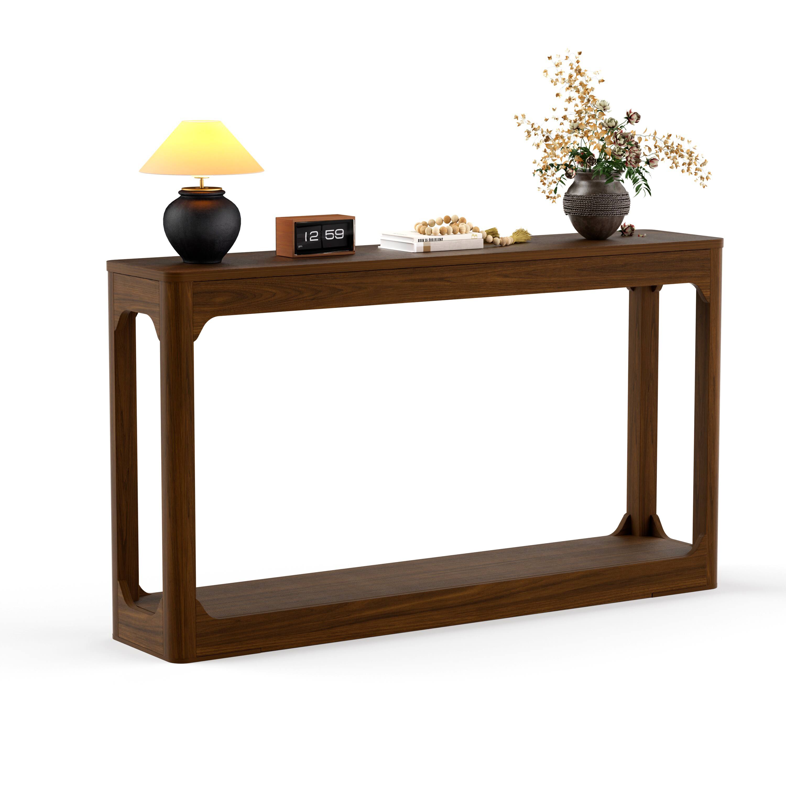 Alt View 5. Forest'nSky - Walnut 55.1-inch curved-leg storage table wooden side table for entryways - Walnut.
