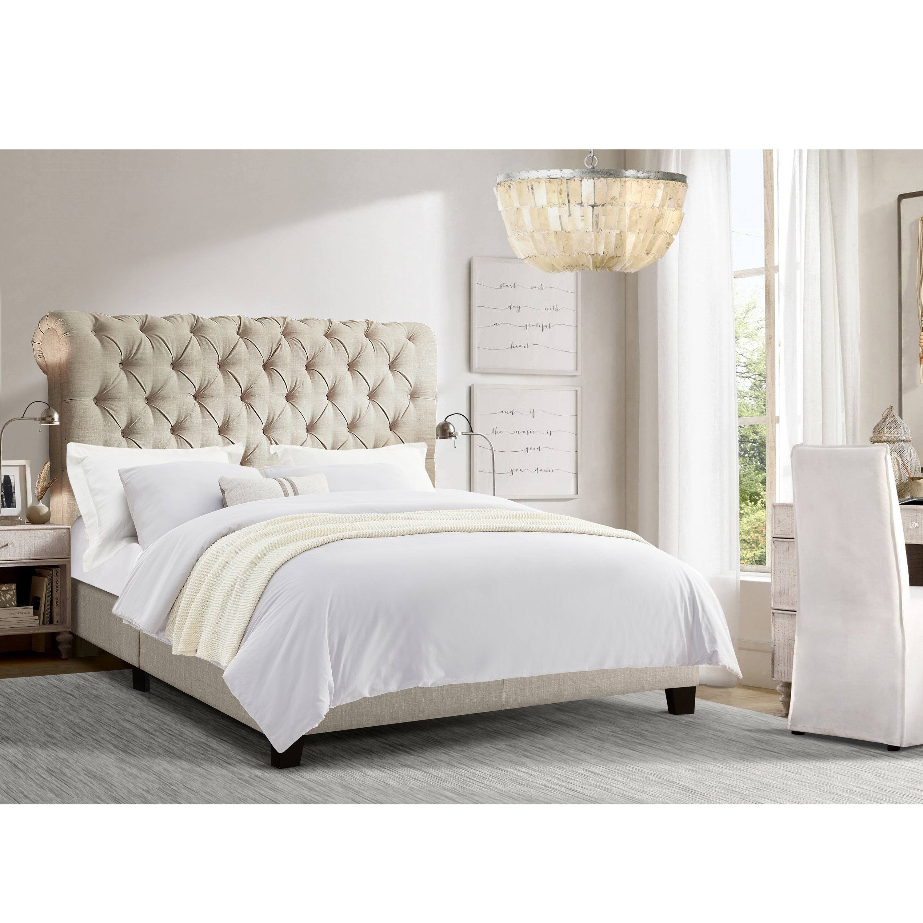 Alt View 5. Boyel Living - 46 in Luxury Upholstered Bed Frame with Solid Wood Frame in White - Off-white.