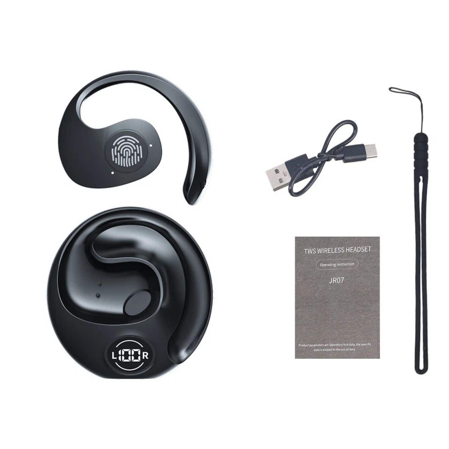 Stock Preferred - Bluetooth 5.3 Wireless Ear Hook Headphones with Stereo Sound & 950mAh Charging Case – JR07