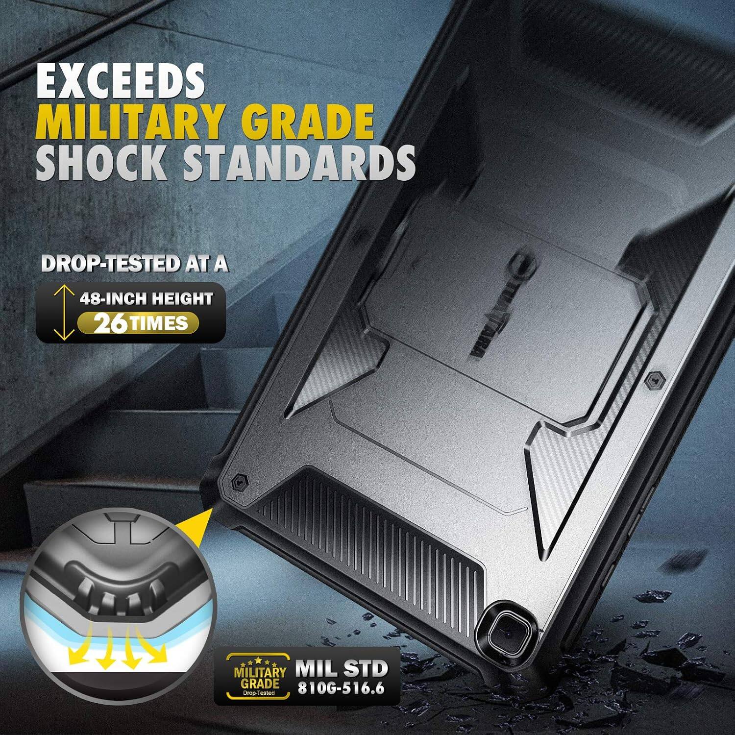 EXCEEDS MILITARY GRADE SHOCK STANDARDS

DROP-TESTED AT A 48-INCH HEIGHT 26 TIMES

MILITARY MIL STD GRADE 810G-516.6 Drop-Tested