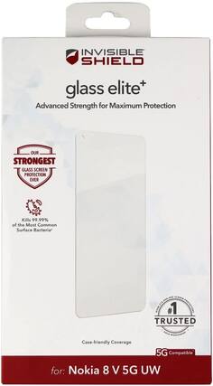 INVISIBLE SHIELD glass elite+
Advanced Strength for Maximum Protection
OUR STRONGEST GLASS SCREEN PROTECTION EVER
Kills 99.99% of the Most Common Surface Bacteria
000 SCREEN 215.000.000 PROTECTORS OVER #1 TRUSTED
Case-friendly Coverage
5G Compatible
for: Nokia 8 V 5G UW