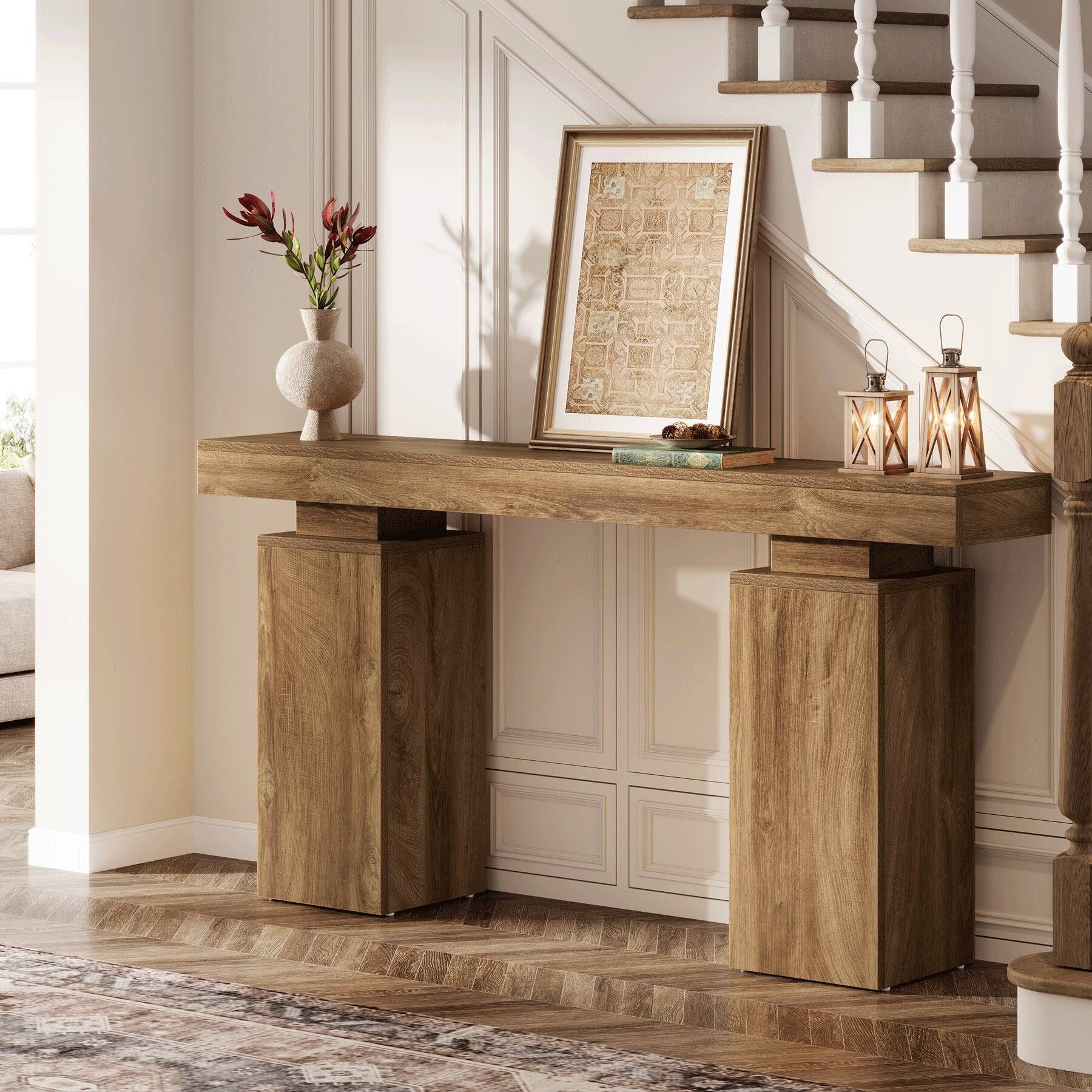 Front. Tribesigns - Console Table with Engineered Wood Construction and Wood Grain Finish for Entryway and Hallway - Brown.