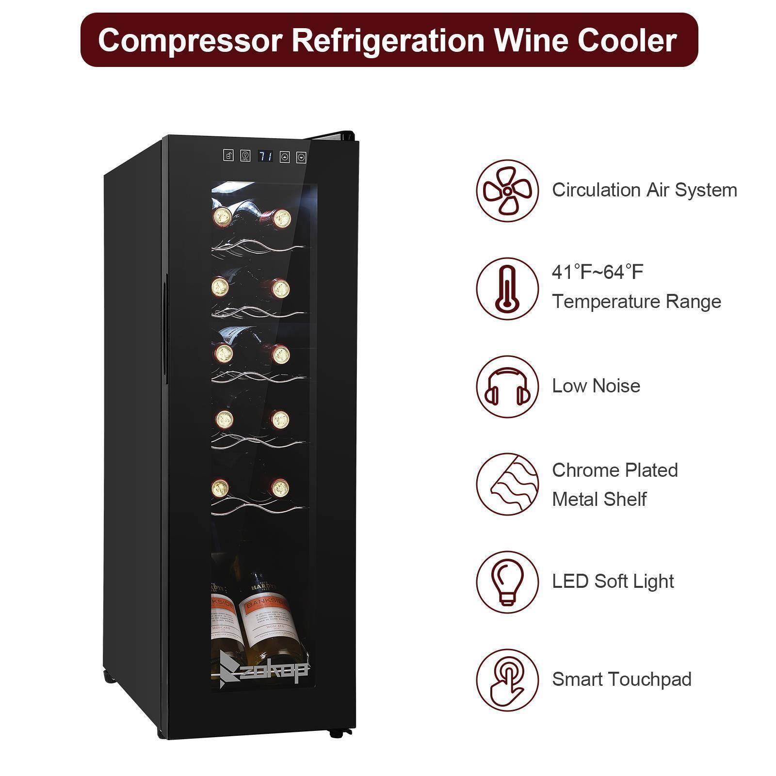Winado 12 Bottle Wine Fridge, Freestanding Compressor Wine Cooler
