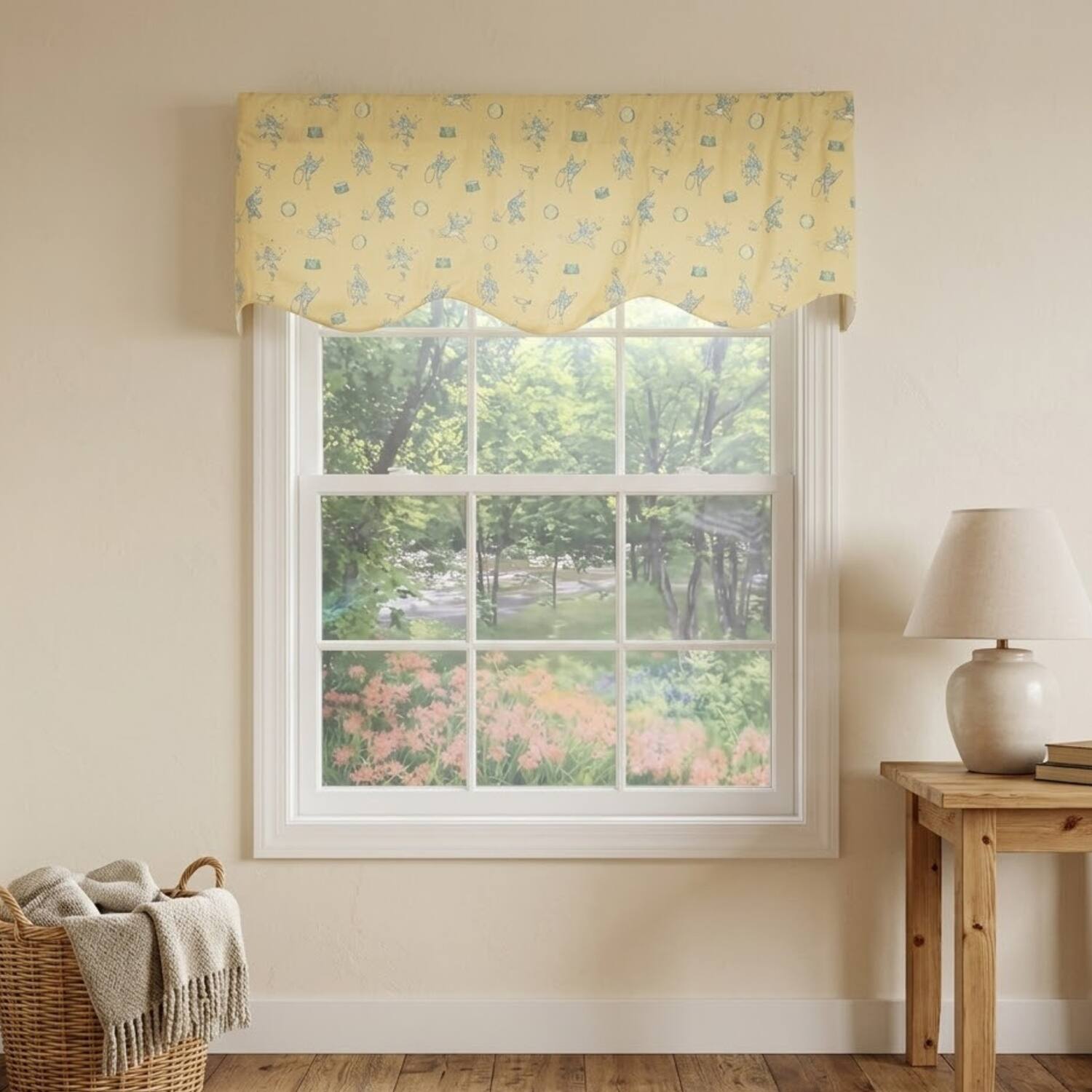 Angle. RLF Home - RLF Home Circus Provance Window Valance 100% Cotton Lined Rod Pocket 50" x 17" Yellow - Yellow.
